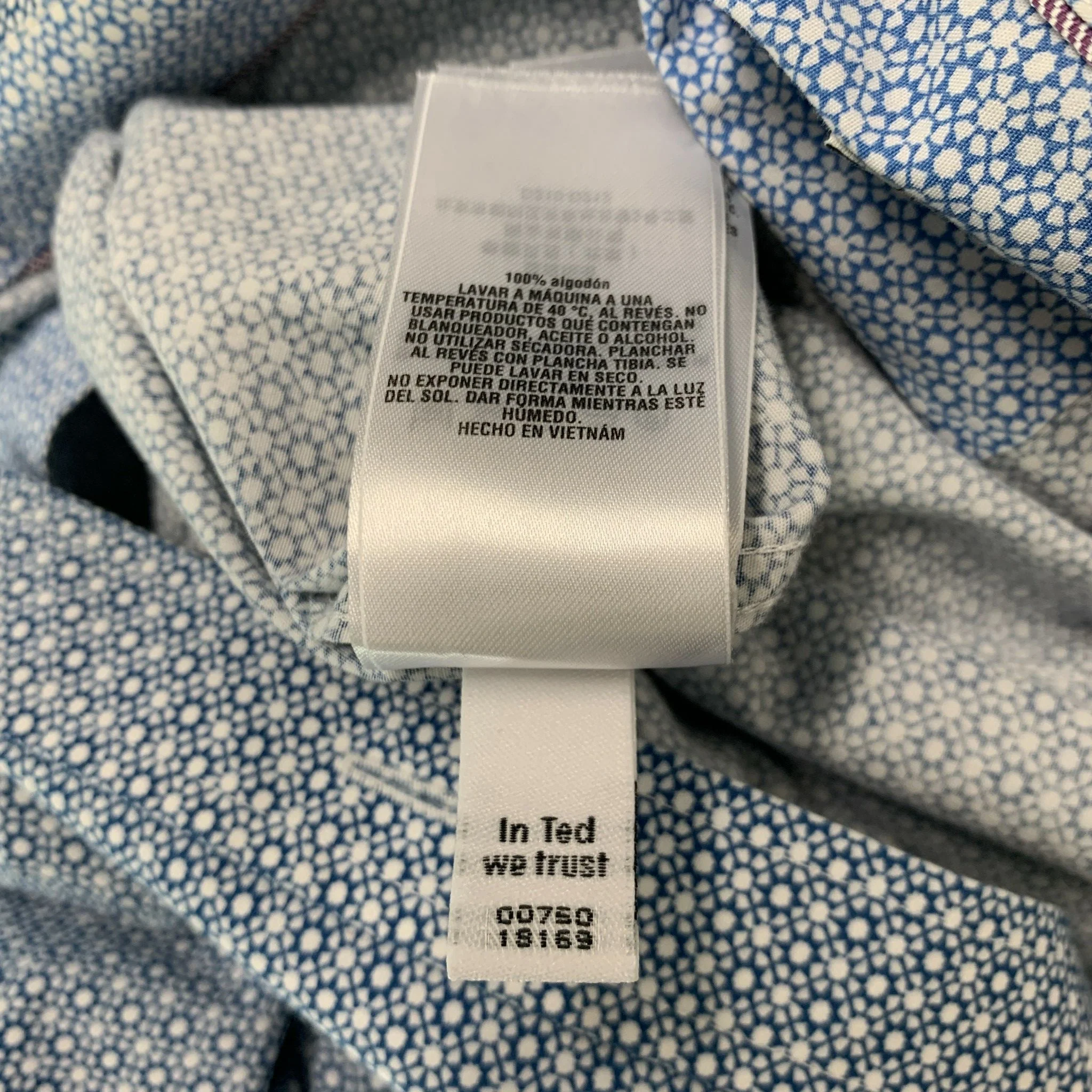 TED BAKER Size L Blue White Dots Cotton Long Sleeve Shirt - Image 7