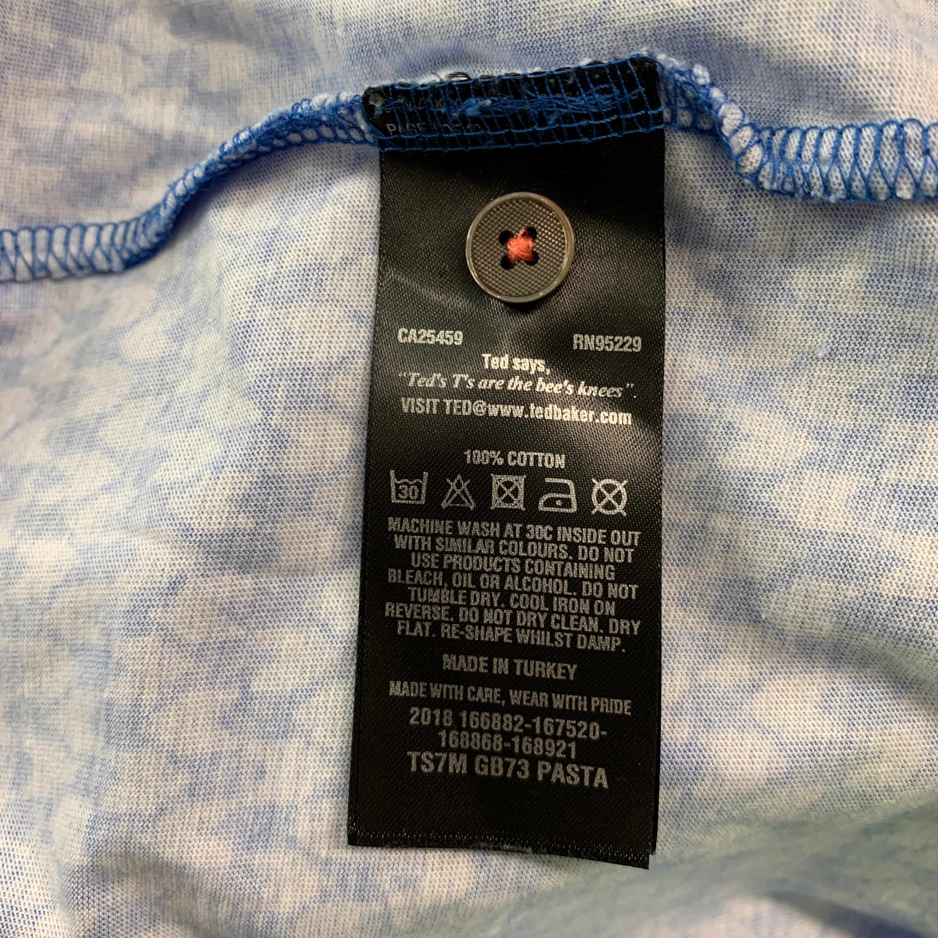 TED BAKER Size L Blue White Graphic Cotton One Pocket T-shirt - Image 6