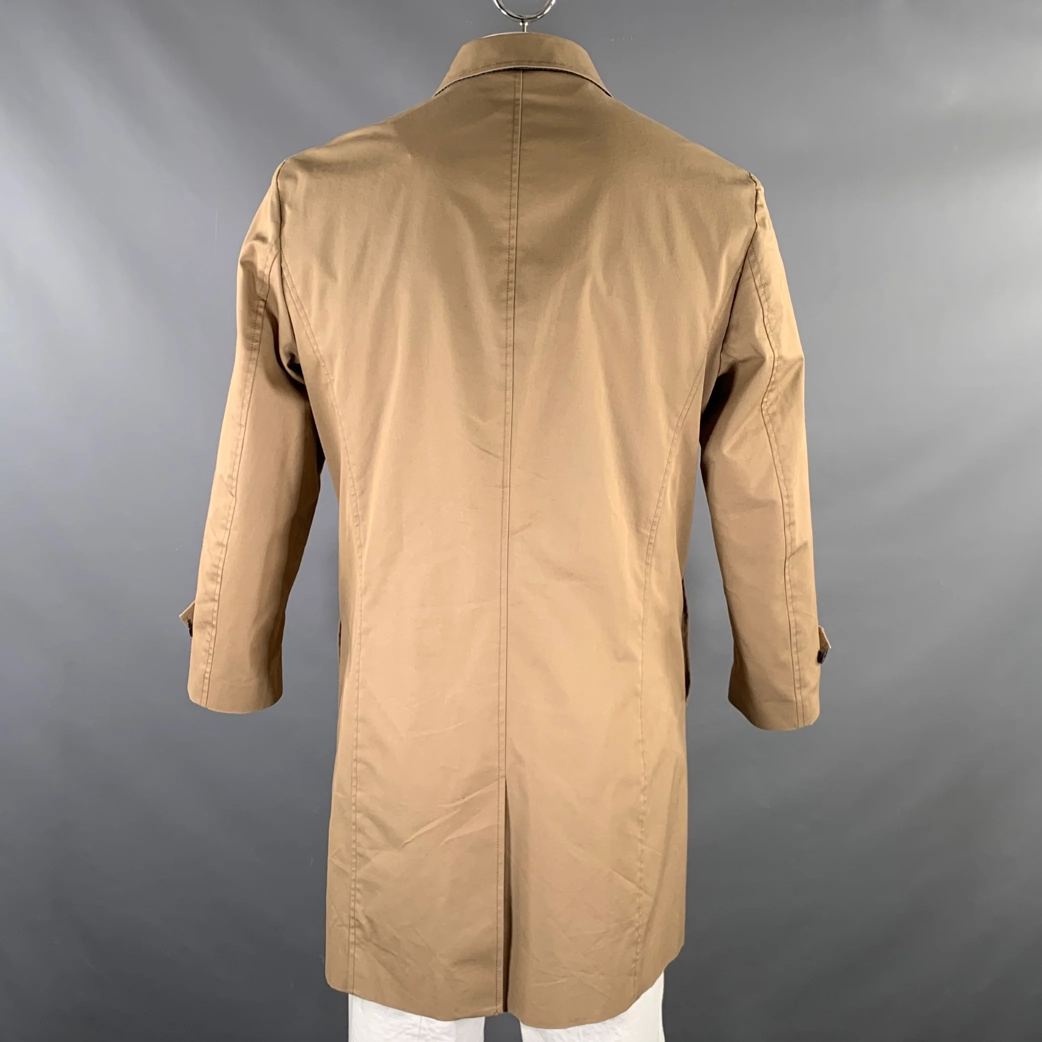 TED BAKER Size L Khaki Solid Cotton Polyamide Overcoat Coat - Image 3