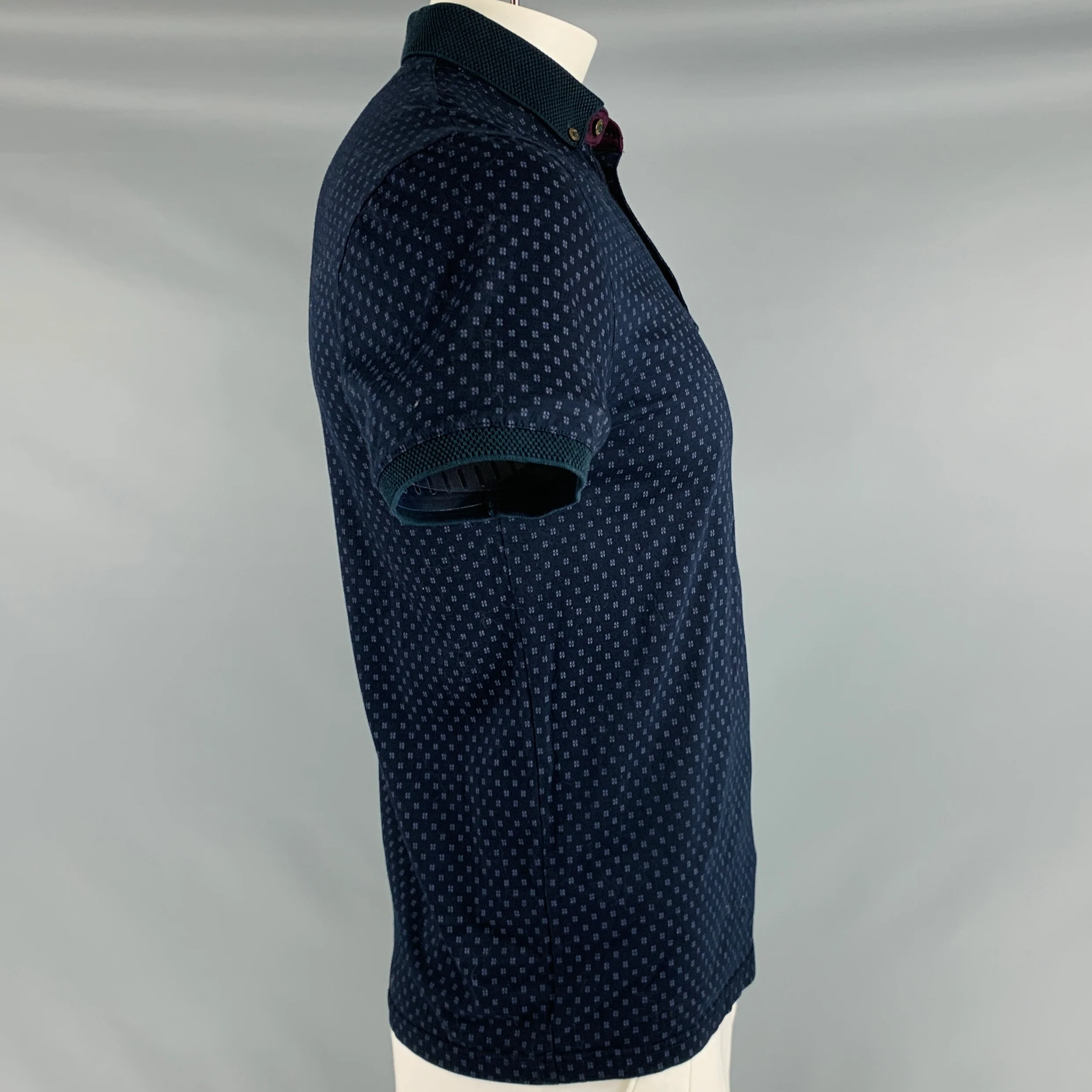 TED BAKER Size L Navy Purple Dots Cotton One Pocket Polo - Image 3