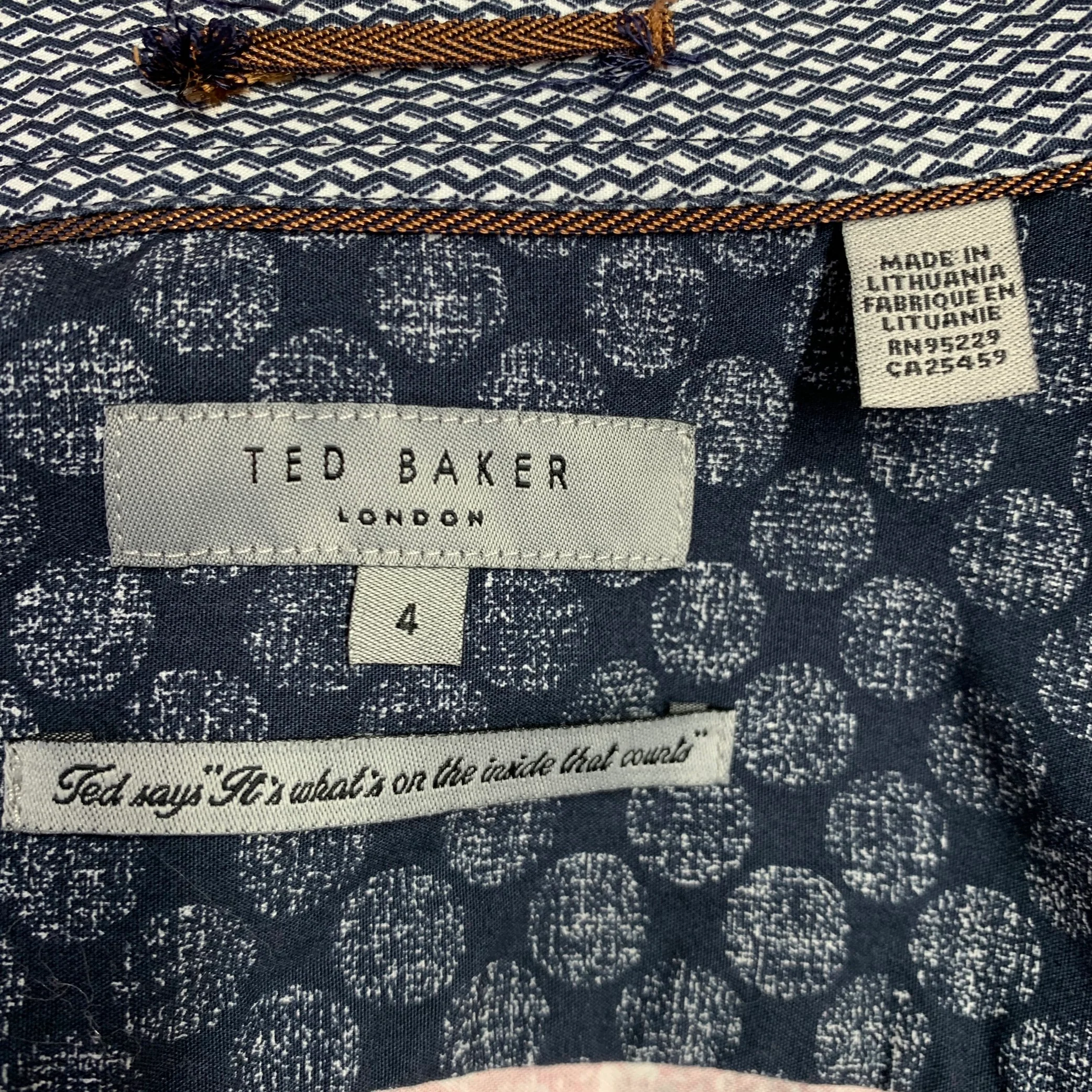 TED BAKER Size L Red Beige Floral Cotton Contrast Trim Long Sleeve Shirt - Image 5