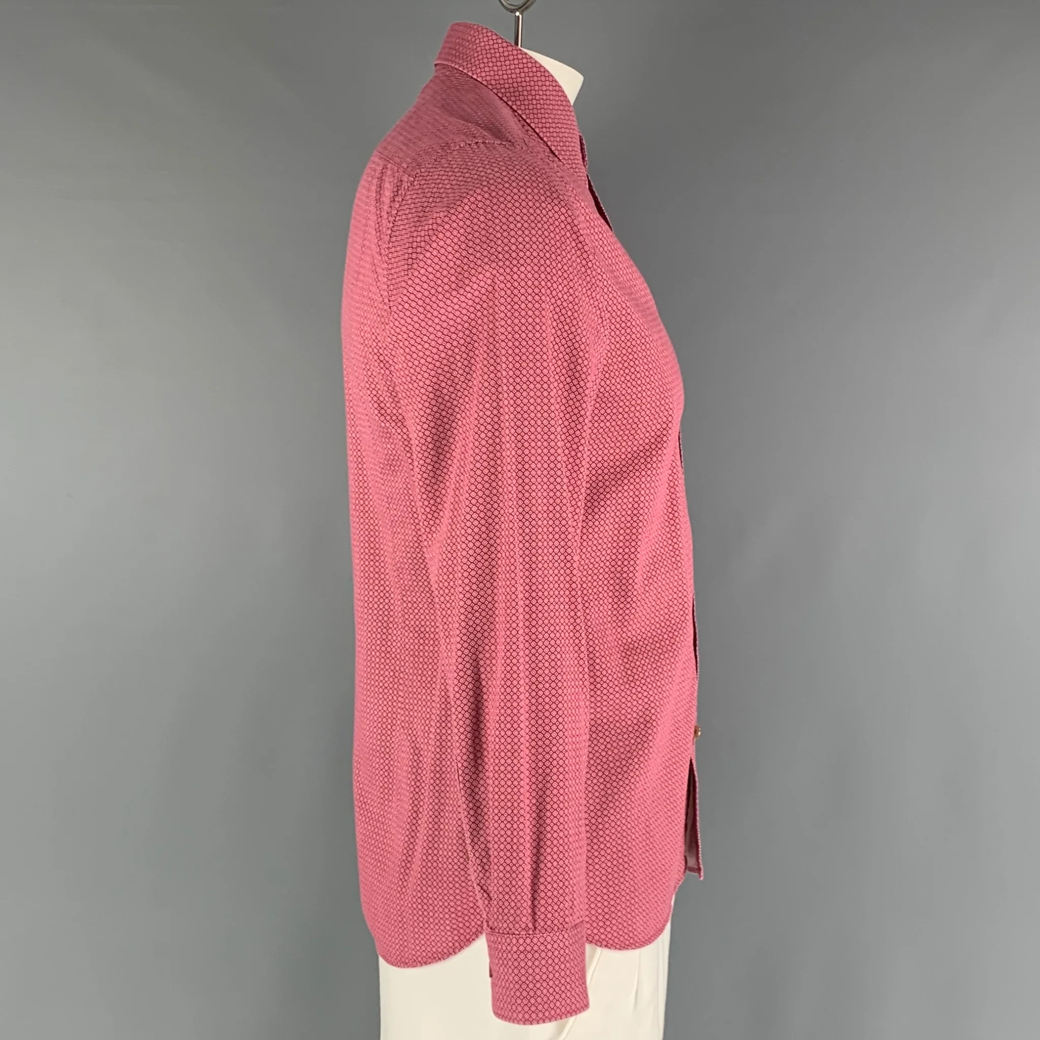 TED BAKER Size L Red Pink Dots Cotton Long Sleeve Shirt - Image 3