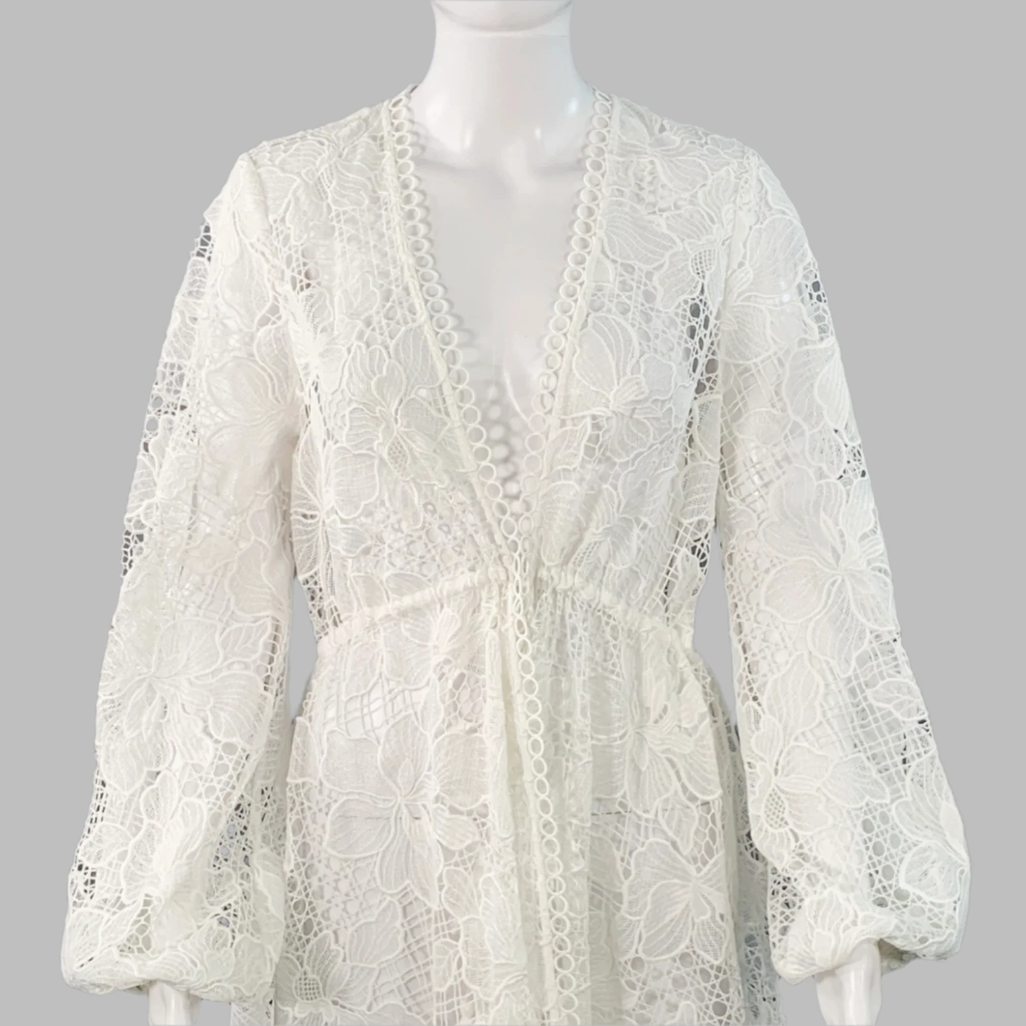 TED BAKER Size M Liliha White Polyester Lace Maxi Robe Dress - Image 2