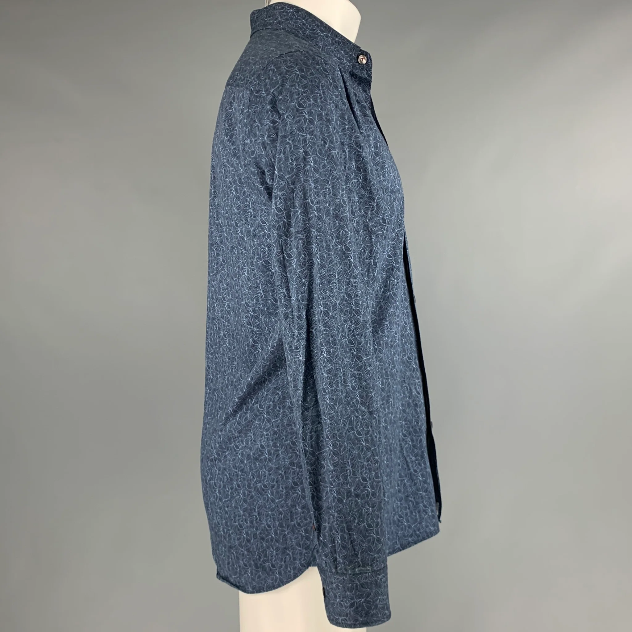 TED BAKER Size M Navy Blue Abstract Cotton Elastane Long Sleeve Shirt - Image 3
