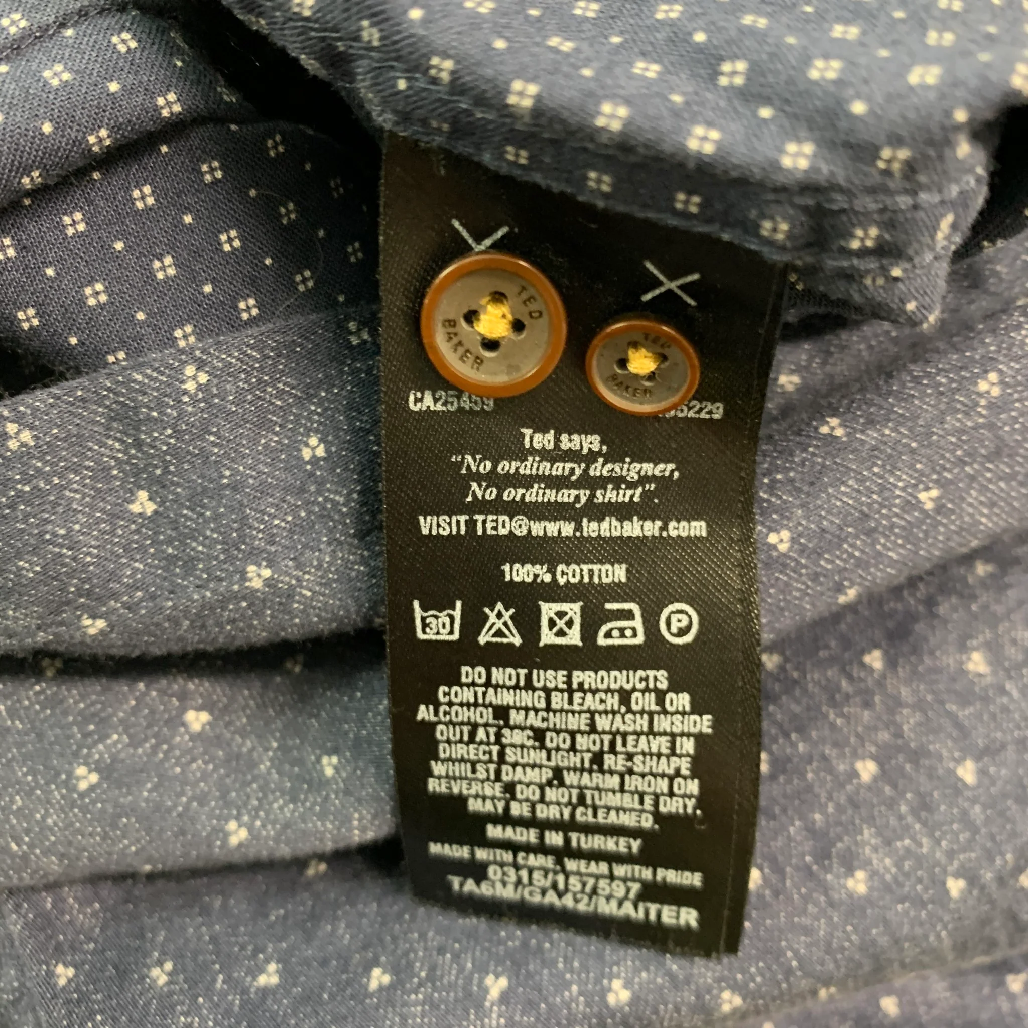 TED BAKER Size M Navy White Dots Cotton Long Sleeve Shirt - Image 6