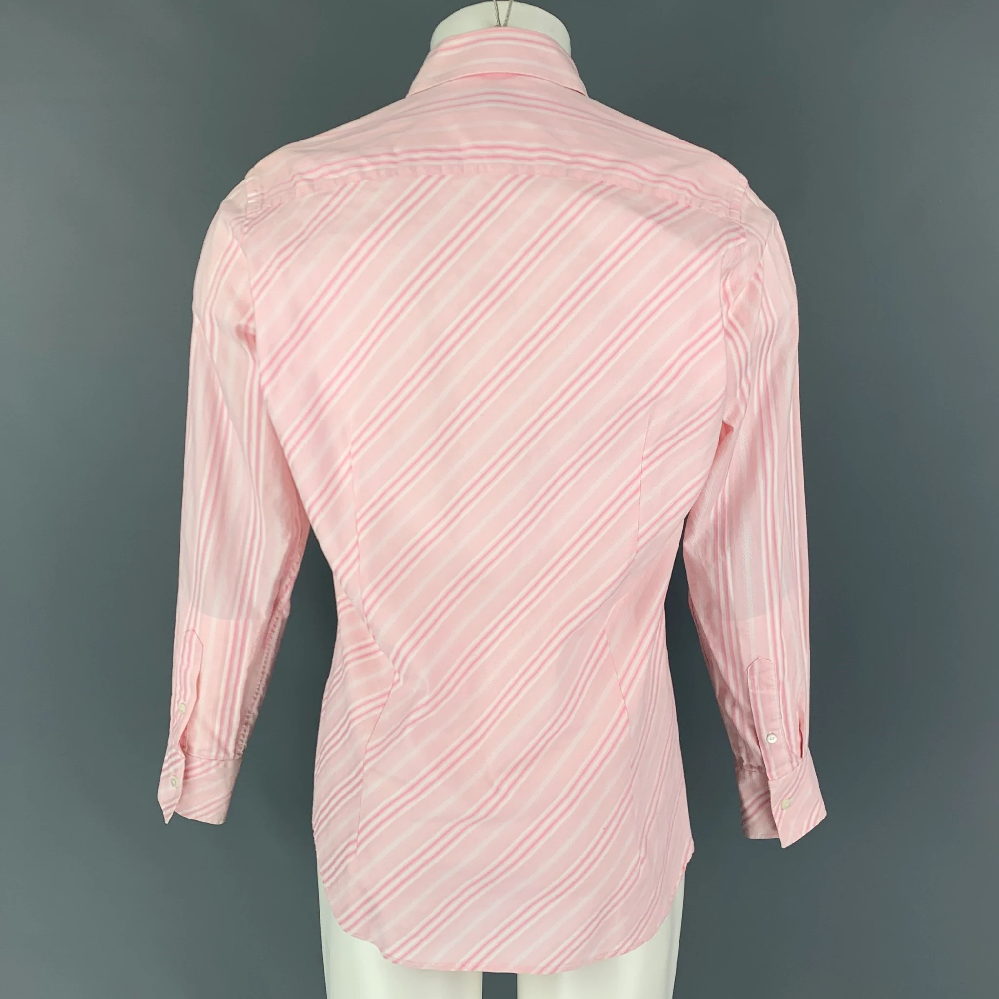 TED BAKER Size M Pink Stripe Cotton Button Up Long Sleeve Shirt - Image 3