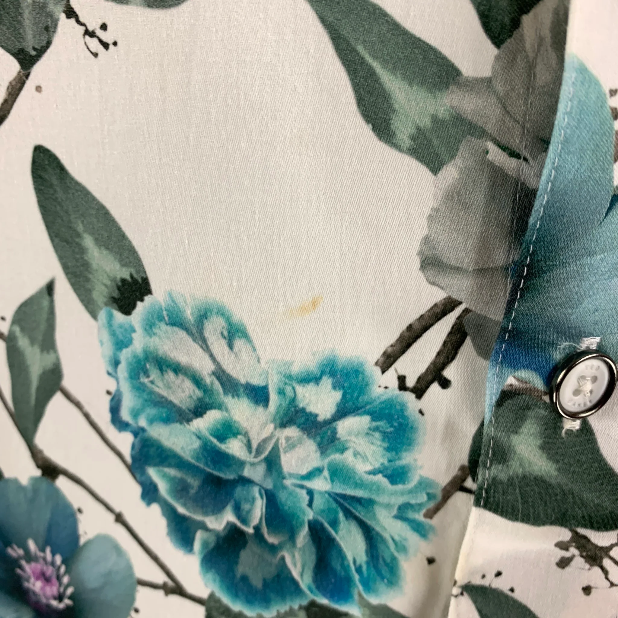 TED BAKER Size M White Blue Floral Cotton Long Sleeve Shirt - Image 8