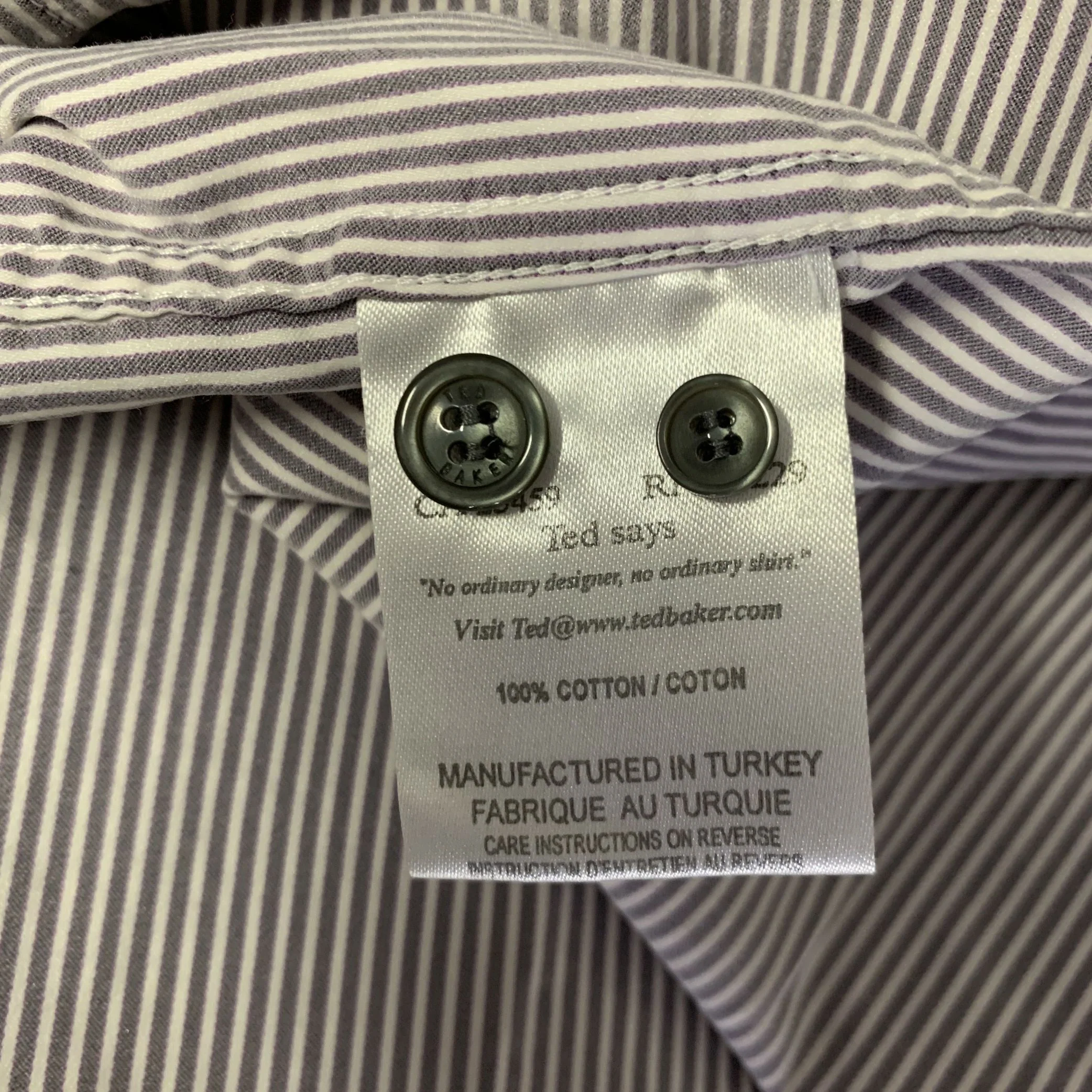 TED BAKER Size M White Purple Stripe Cotton Pointed Collar Long Sleeve Shirt - Image 7