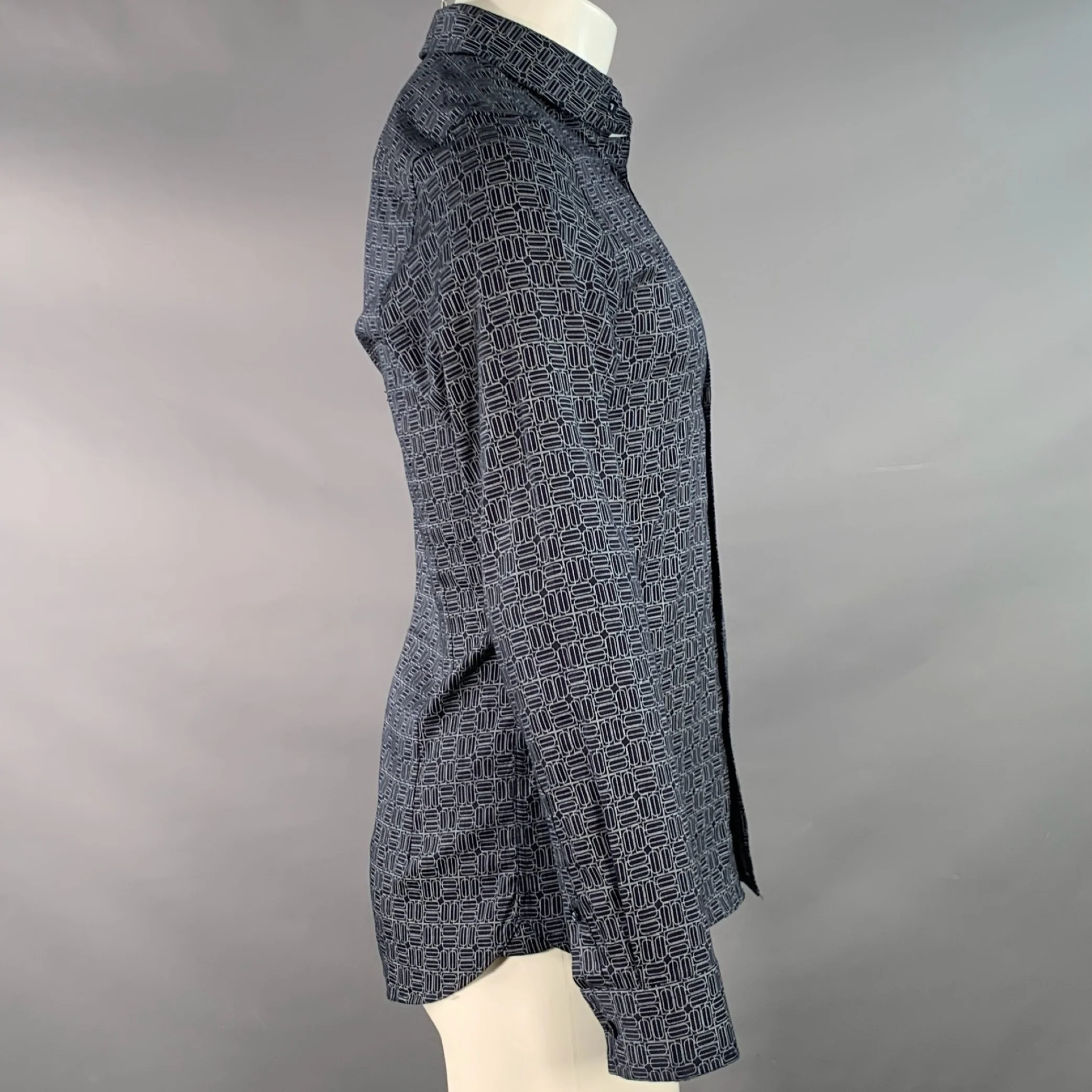 TED BAKER Size S Andover Navy White Geometric Cotton Blend Slim Fit Long Sleeve Shirt - Image 3