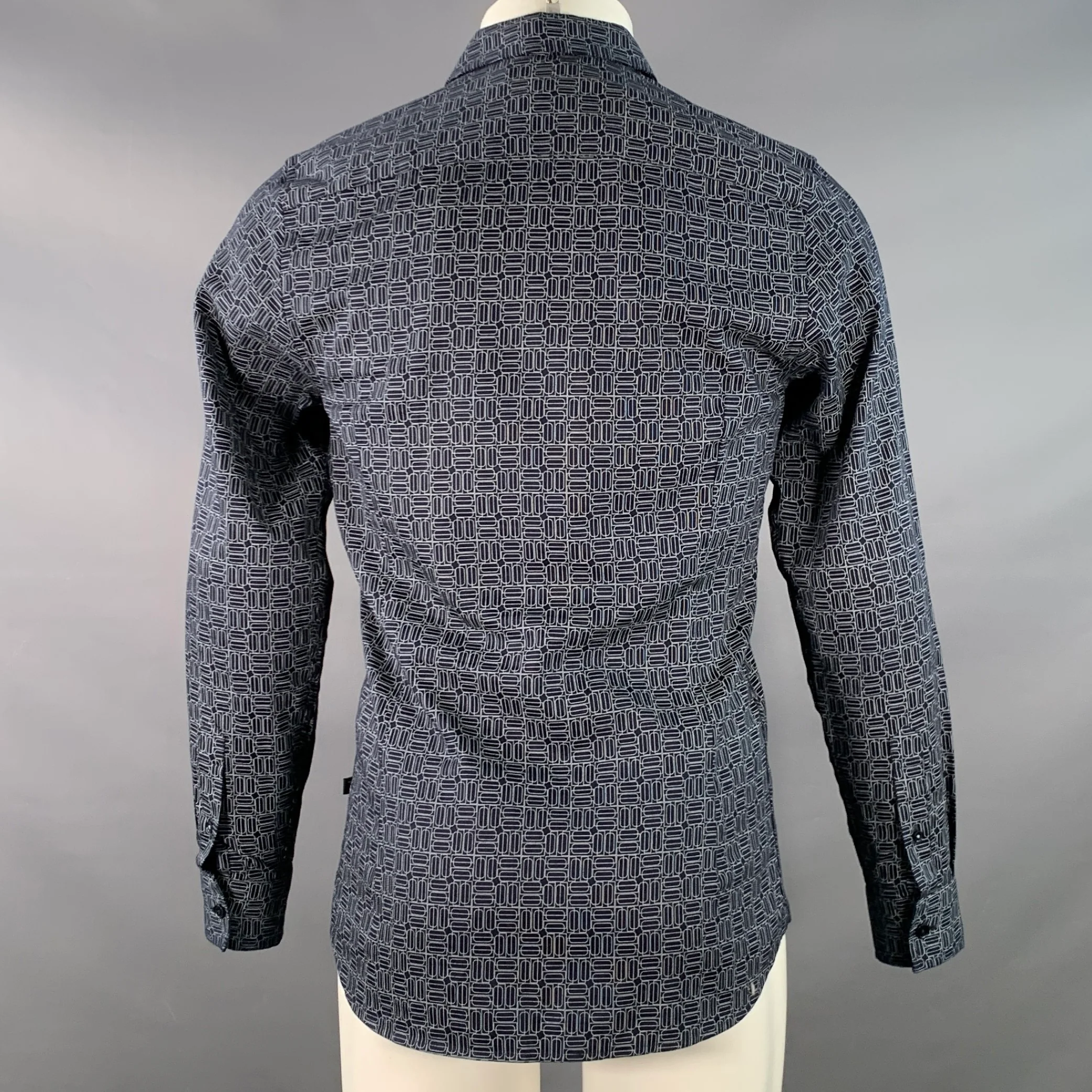 TED BAKER Size S Andover Navy White Geometric Cotton Blend Slim Fit Long Sleeve Shirt - Image 4