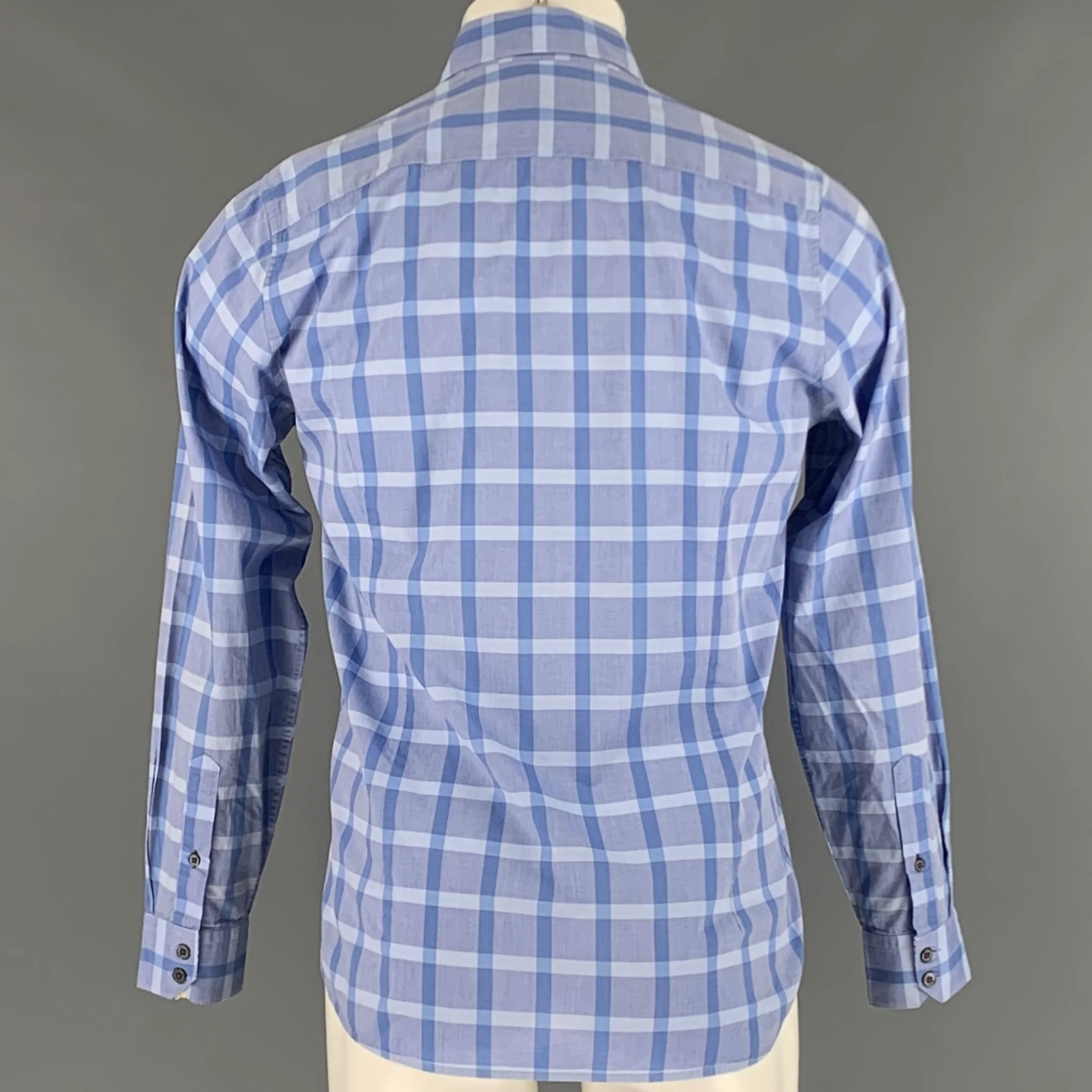 TED BAKER Size S Blue Light Blue Plaid Cotton One Pocket Long Sleeve Shirt - Image 4