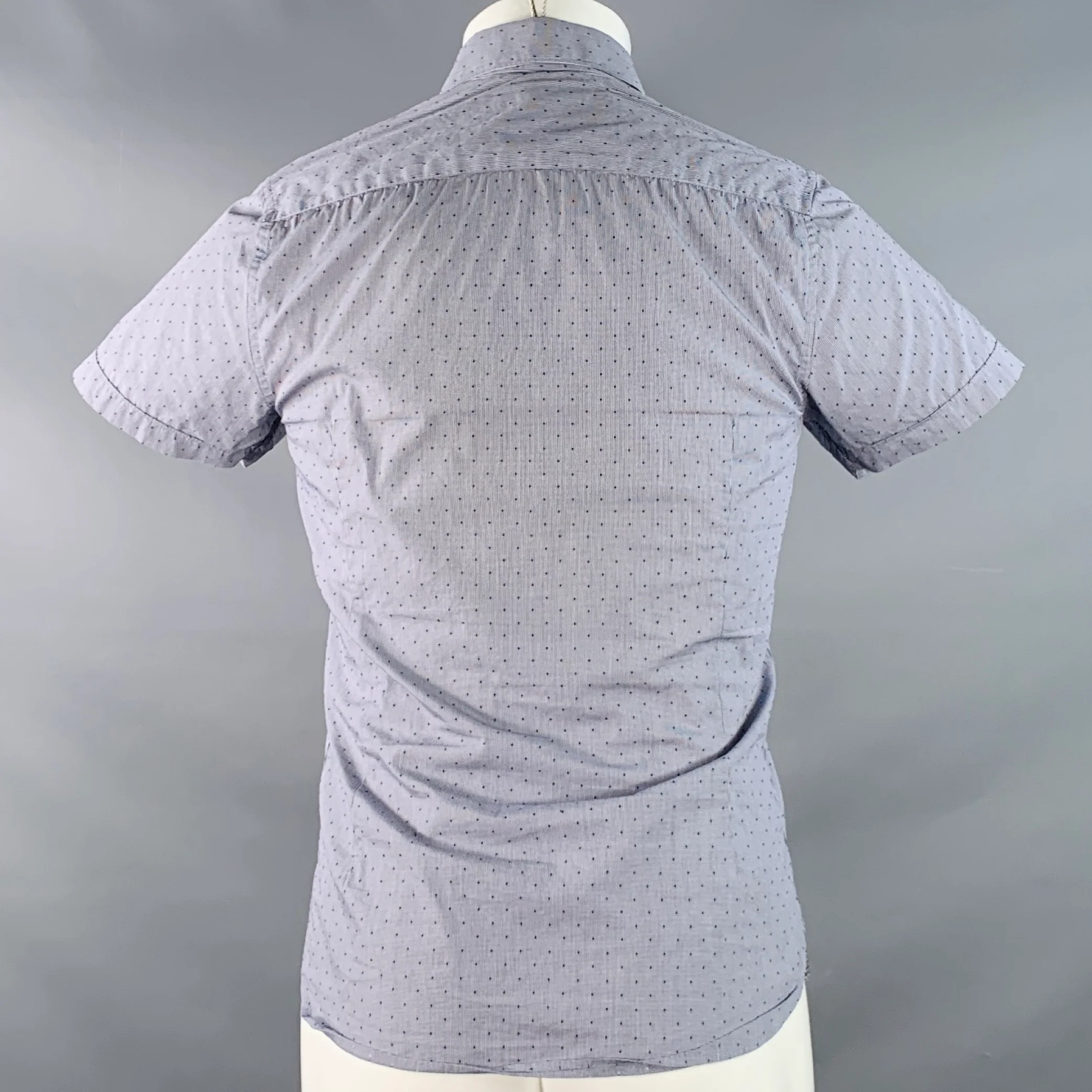 TED BAKER Size XS Bwenno Navy White Dots Cotton Blend One Pocket Short Sleeve Shirt - Image 5