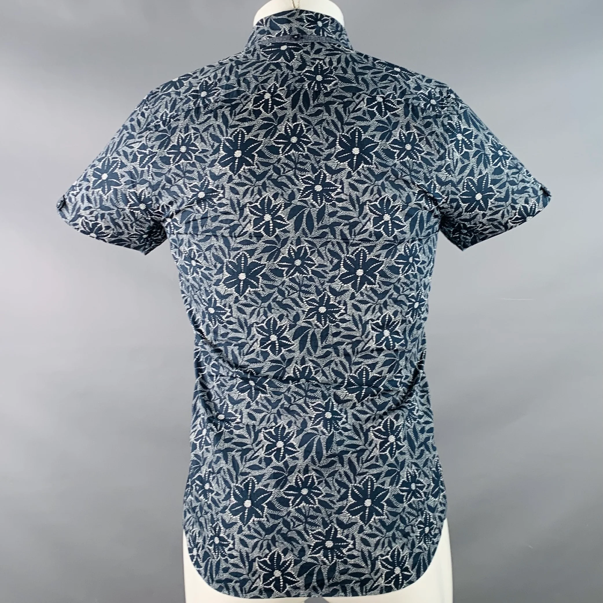 TED BAKER Size XS Calous Navy White Abstract Floral Cotton Short Sleeve Shirt - Image 4