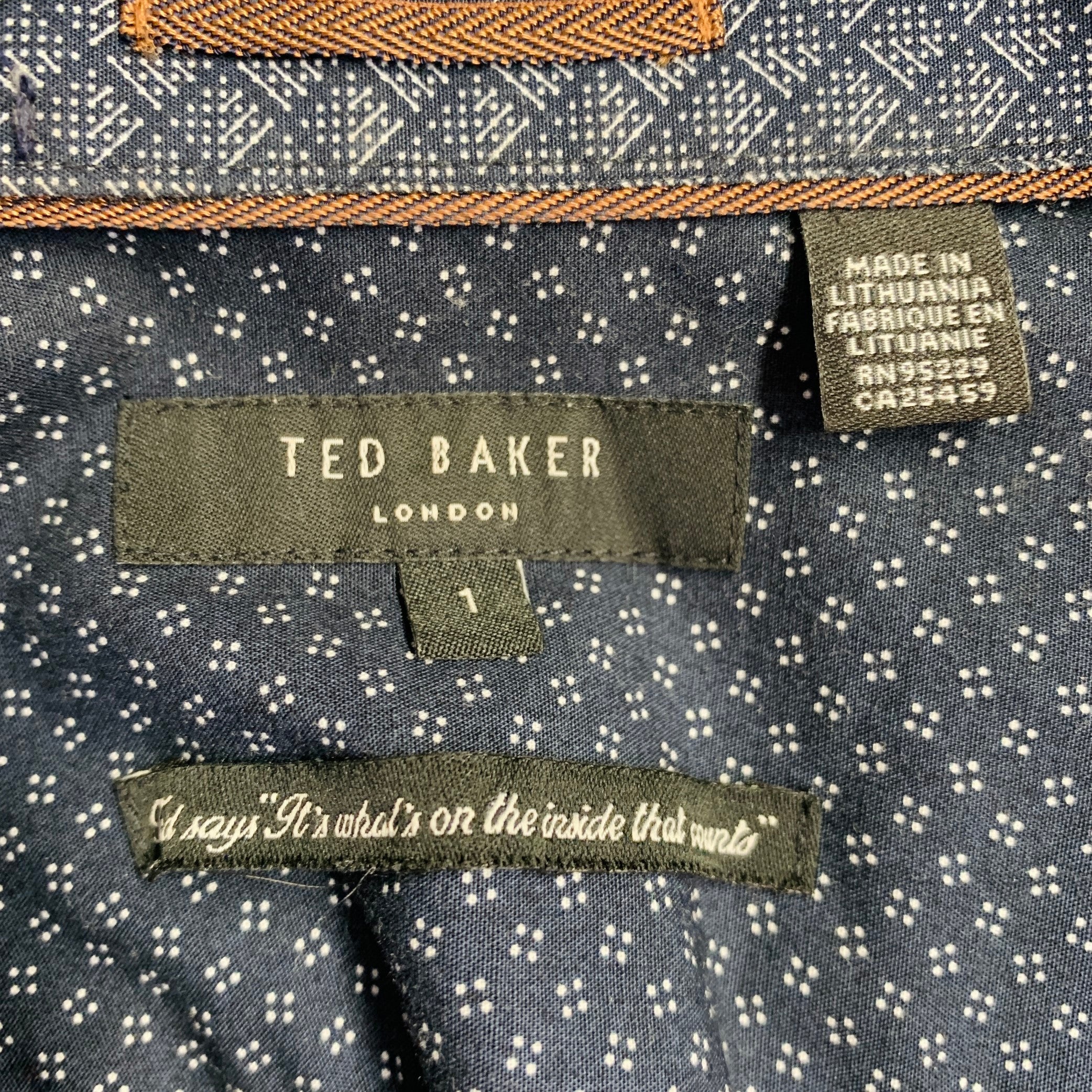 TED BAKER Size XS Foresth Navy Grey Square Dots Cotton Spread Collar Short Sleeve Shirt - Image 5