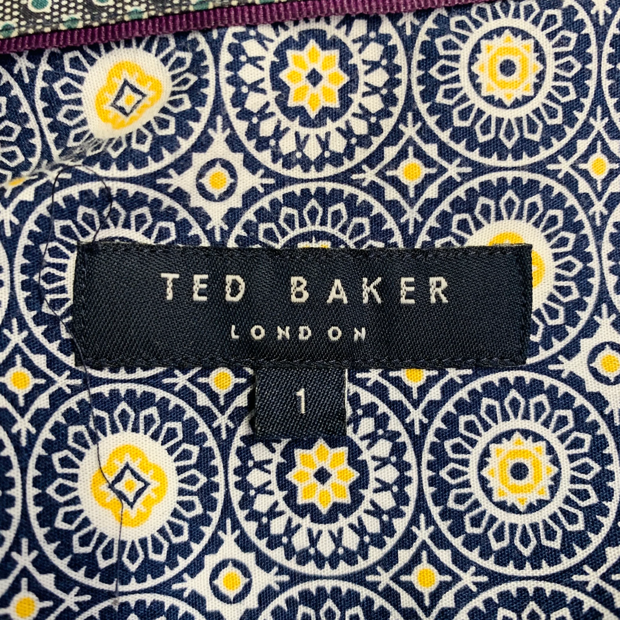 TED BAKER Size XS Hexwiz Navy White Circles Cotton One Pocket Long Sleeve Shirt - Image 5
