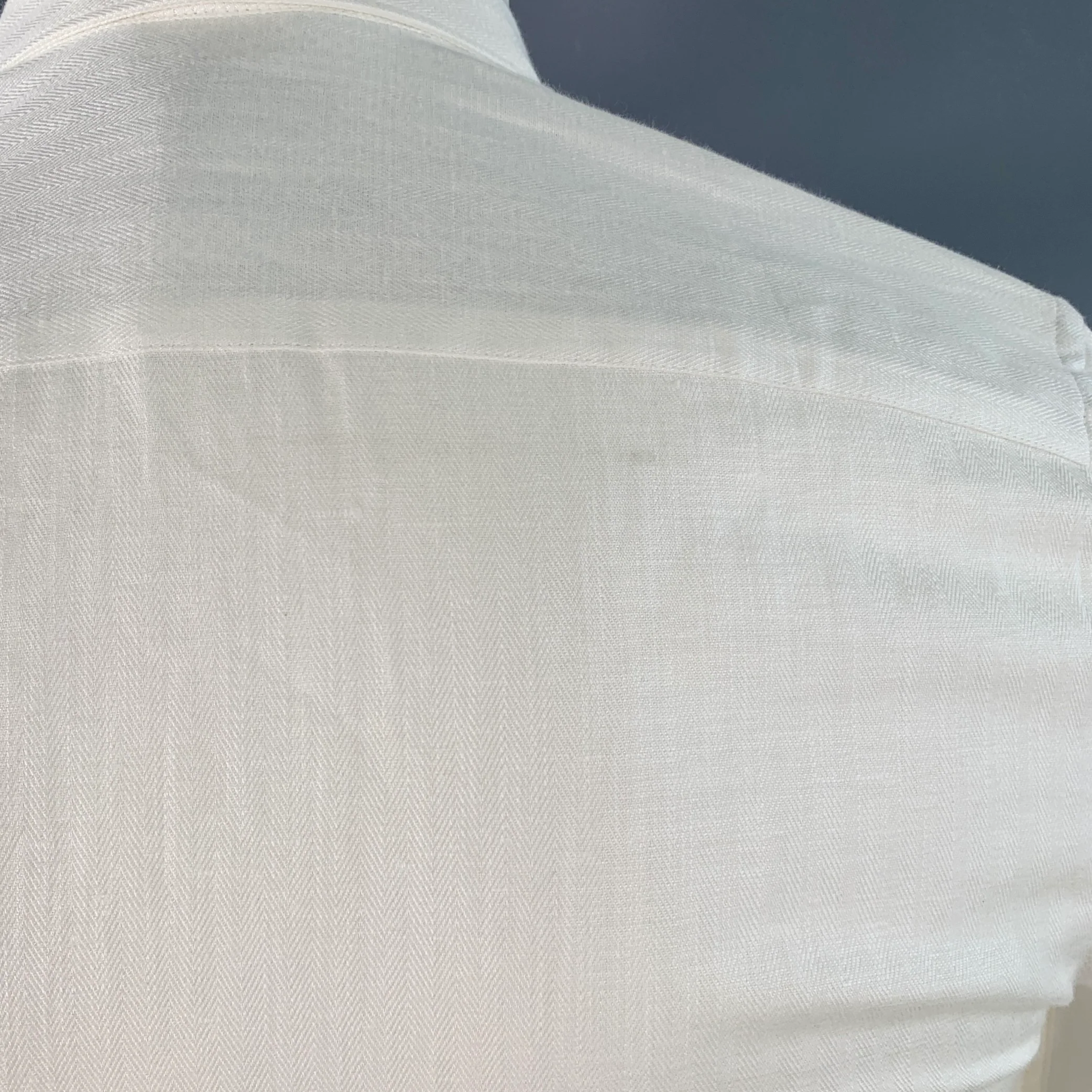 TED BAKER Size XS Jaames White Herringbone Cotton Linen One Pocket Roll Tab Long Sleeve Shirt - Image 7
