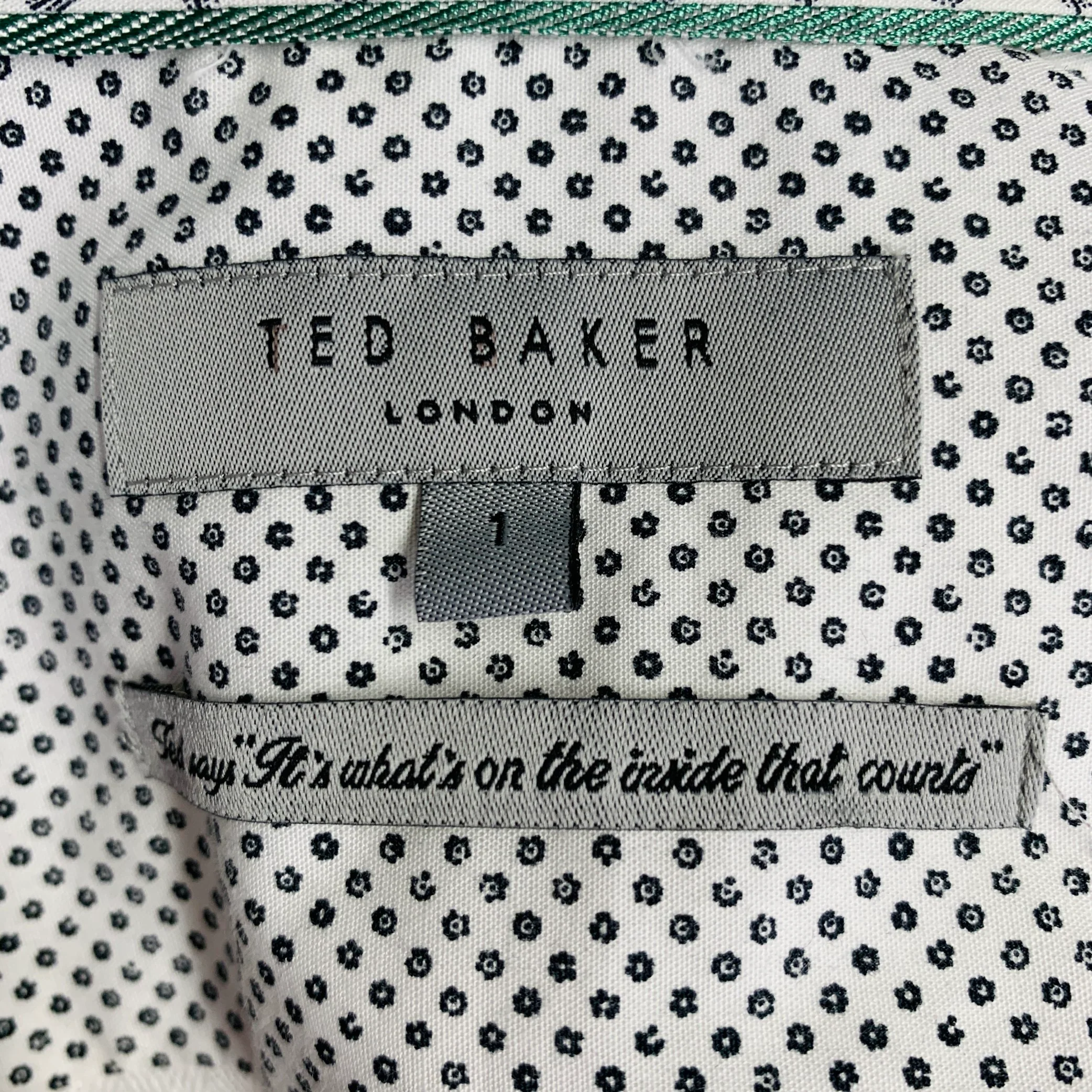 TED BAKER Size XS Jaames White Herringbone Cotton Linen One Pocket Roll Tab Long Sleeve Shirt - Image 8