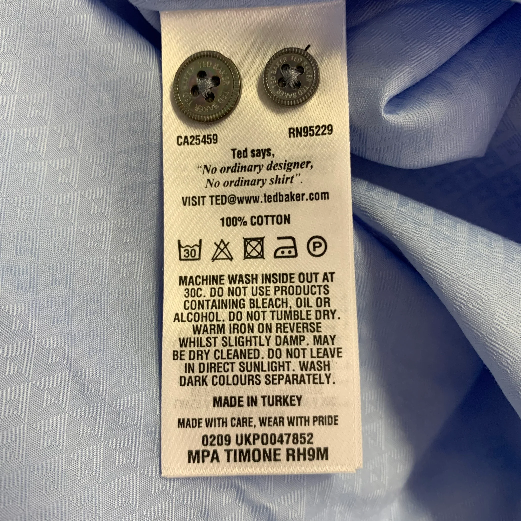 TED BAKER Size XS Timone Light Blue Diamond Cotton Spread Collar Long Sleeve Shirt - Image 6