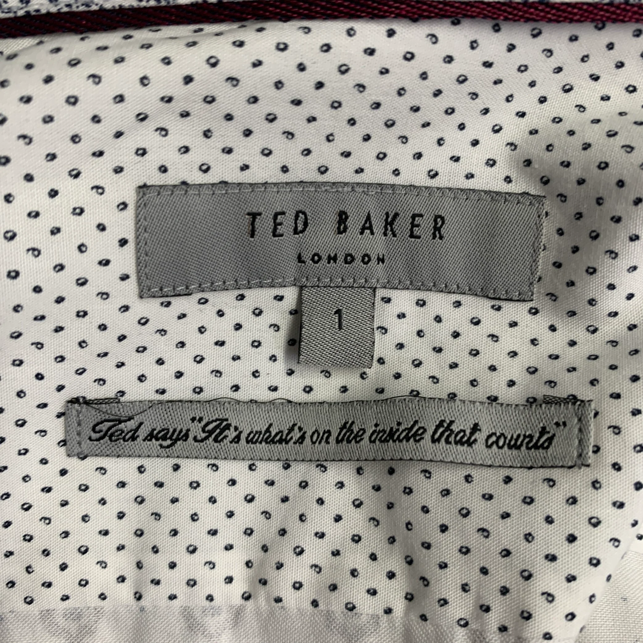 TED BAKER Size XS White Grey Abstract Cotton Spread Collar Long Sleeve Shirt - Image 5