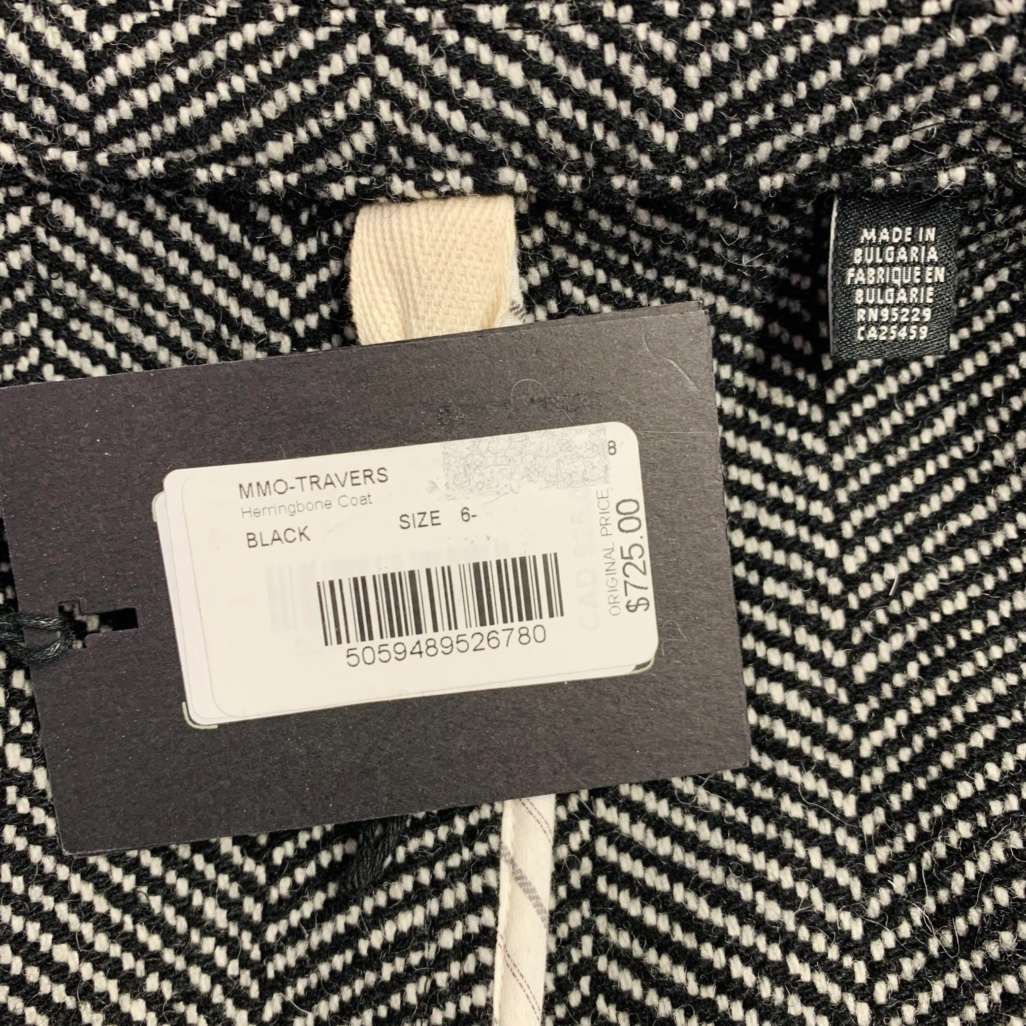 TED BAKER Size XXL MMO Travers Black White Herringbone Wool Blend Coat - Image 4