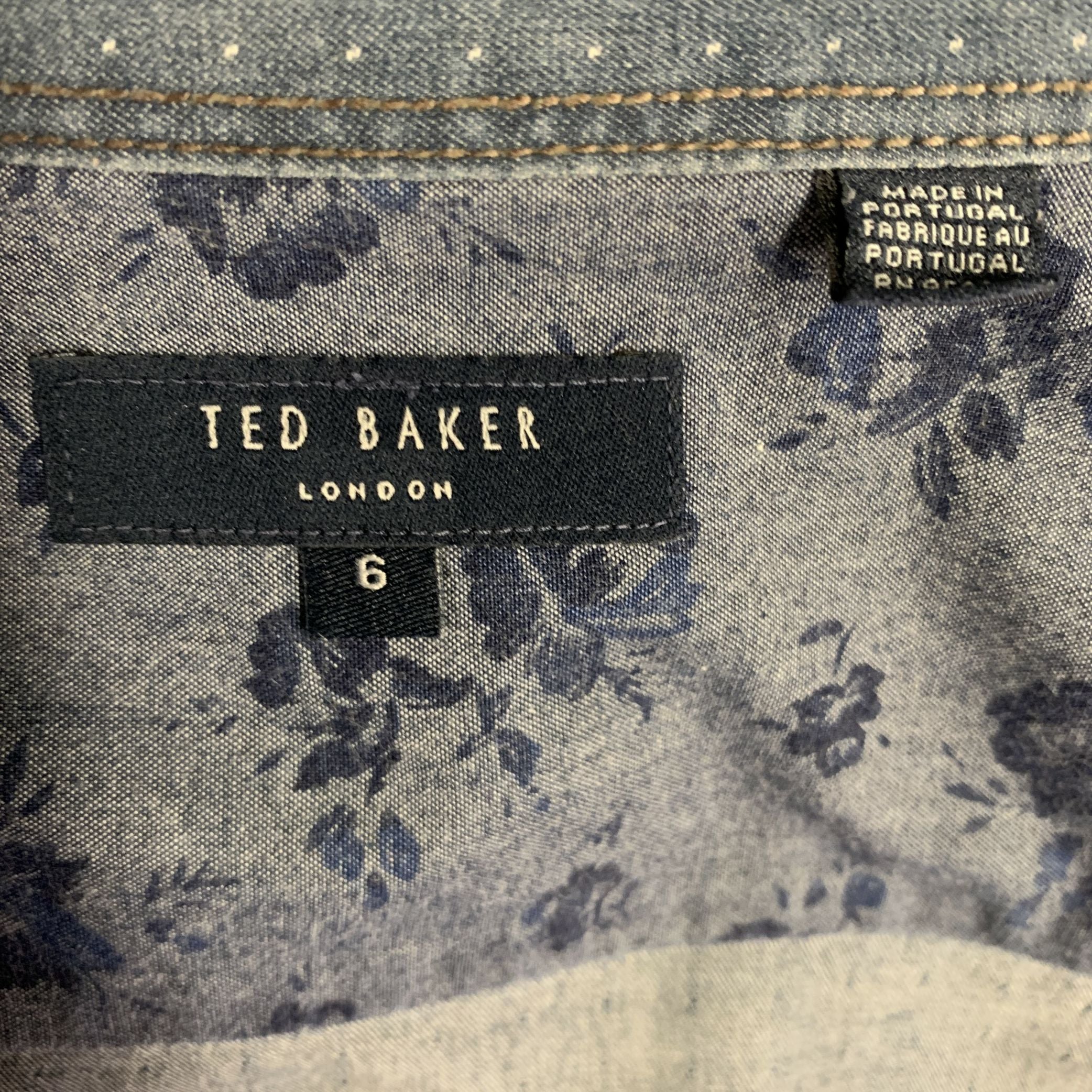 TED BAKER Size XXL Navy White Dots Cotton Long Sleeve Shirt - Image 5