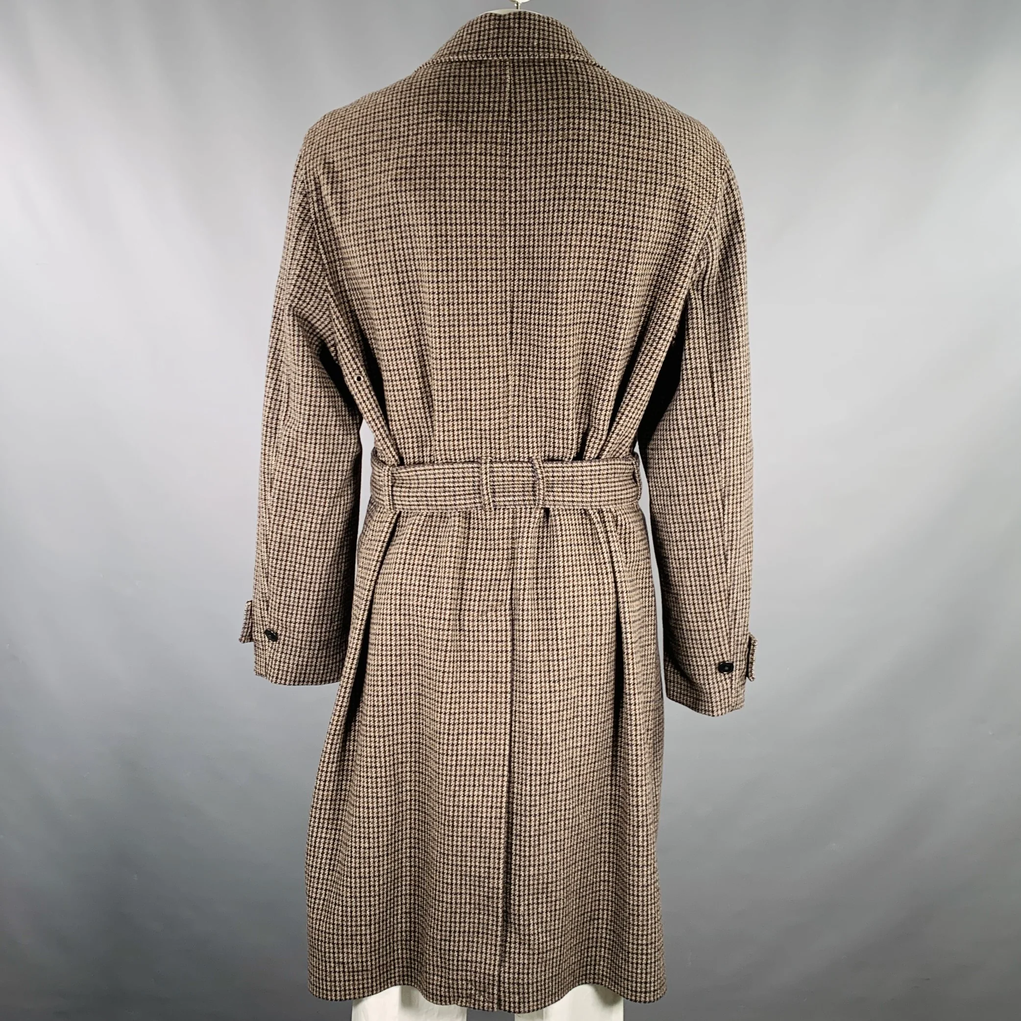 TED BAKER Size XXXL Brown Navy Plaid Wool Blend Belted Coat - Image 4