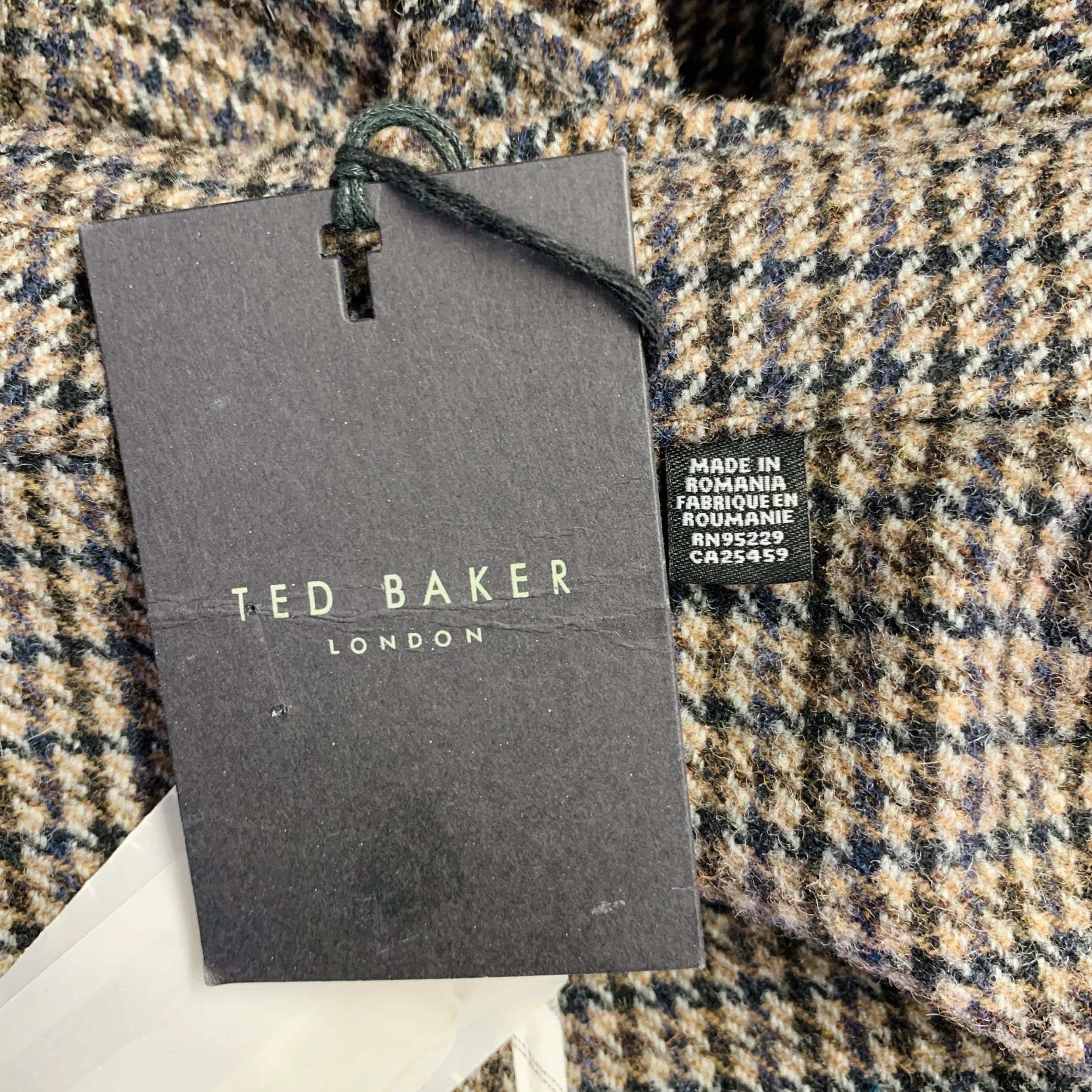 TED BAKER Size XXXL Brown Navy Plaid Wool Blend Belted Coat - Image 5