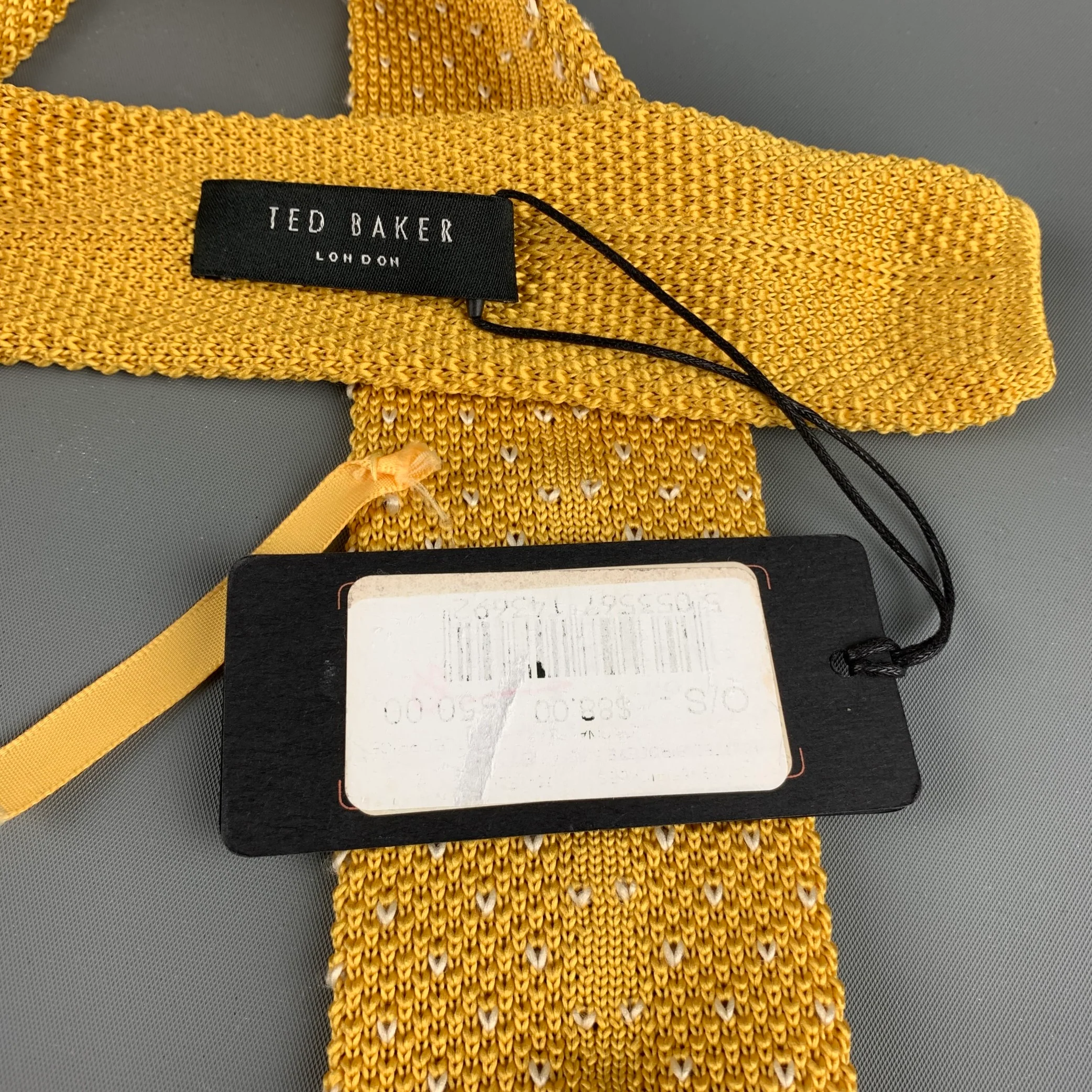 TED BAKER Size Yellow White Knitted Polyester Tie - Image 5