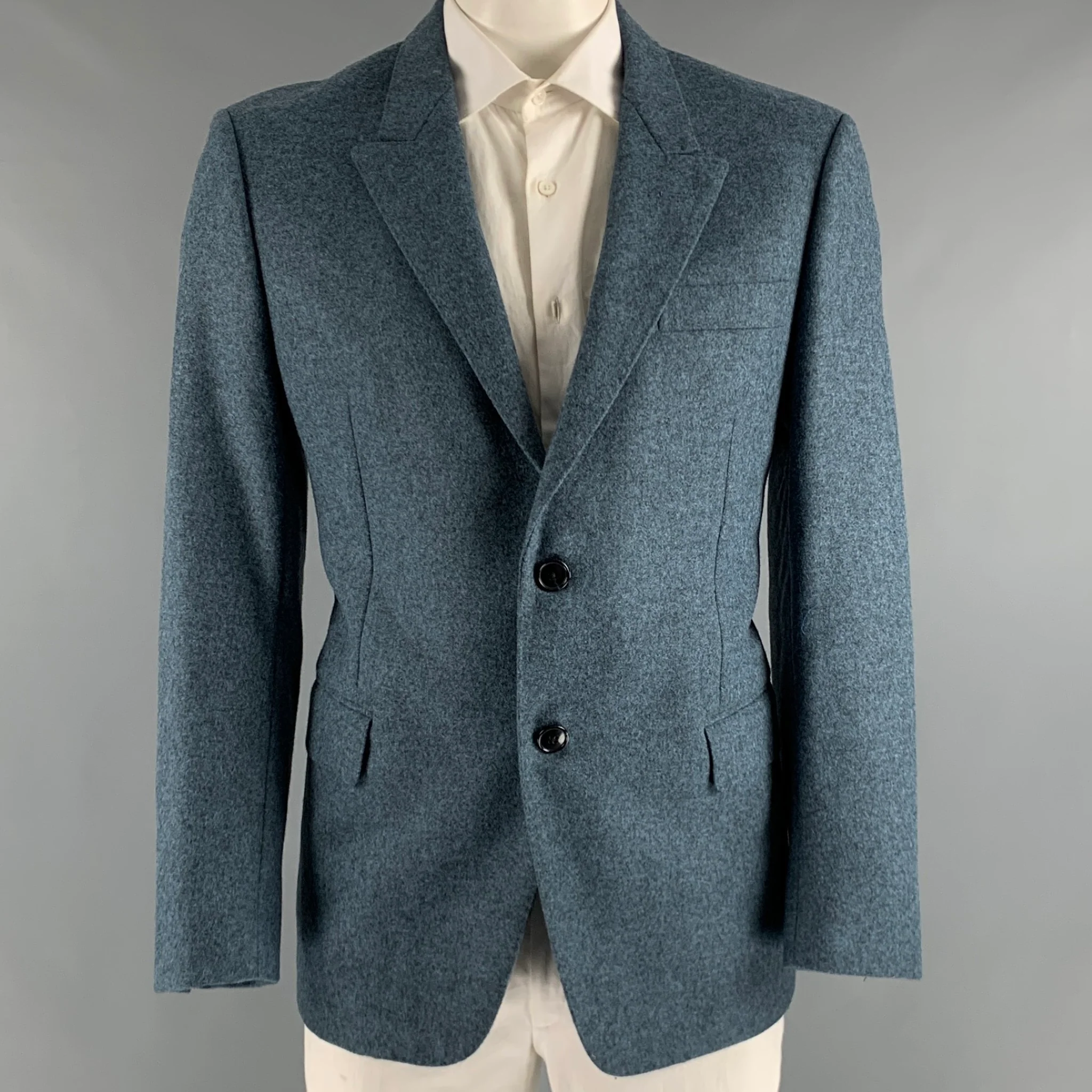 TEDDY VONRANSON Size 44 Blue Grey Heather Wool Blend Peak Lapel Sport Coat