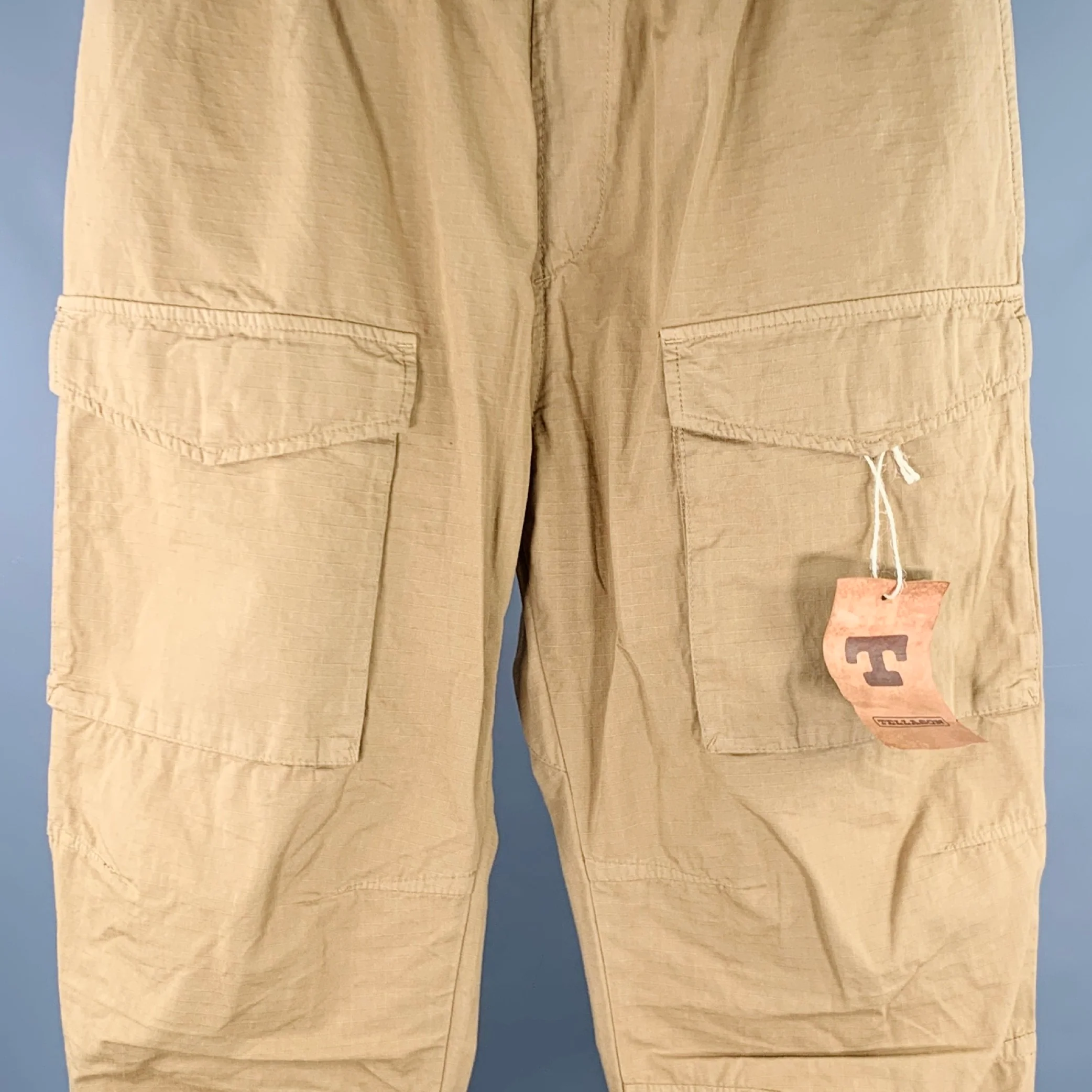 TELLASON Size M Tan Cotton Elastic Waistband Cargo Casual Pants - Image 2