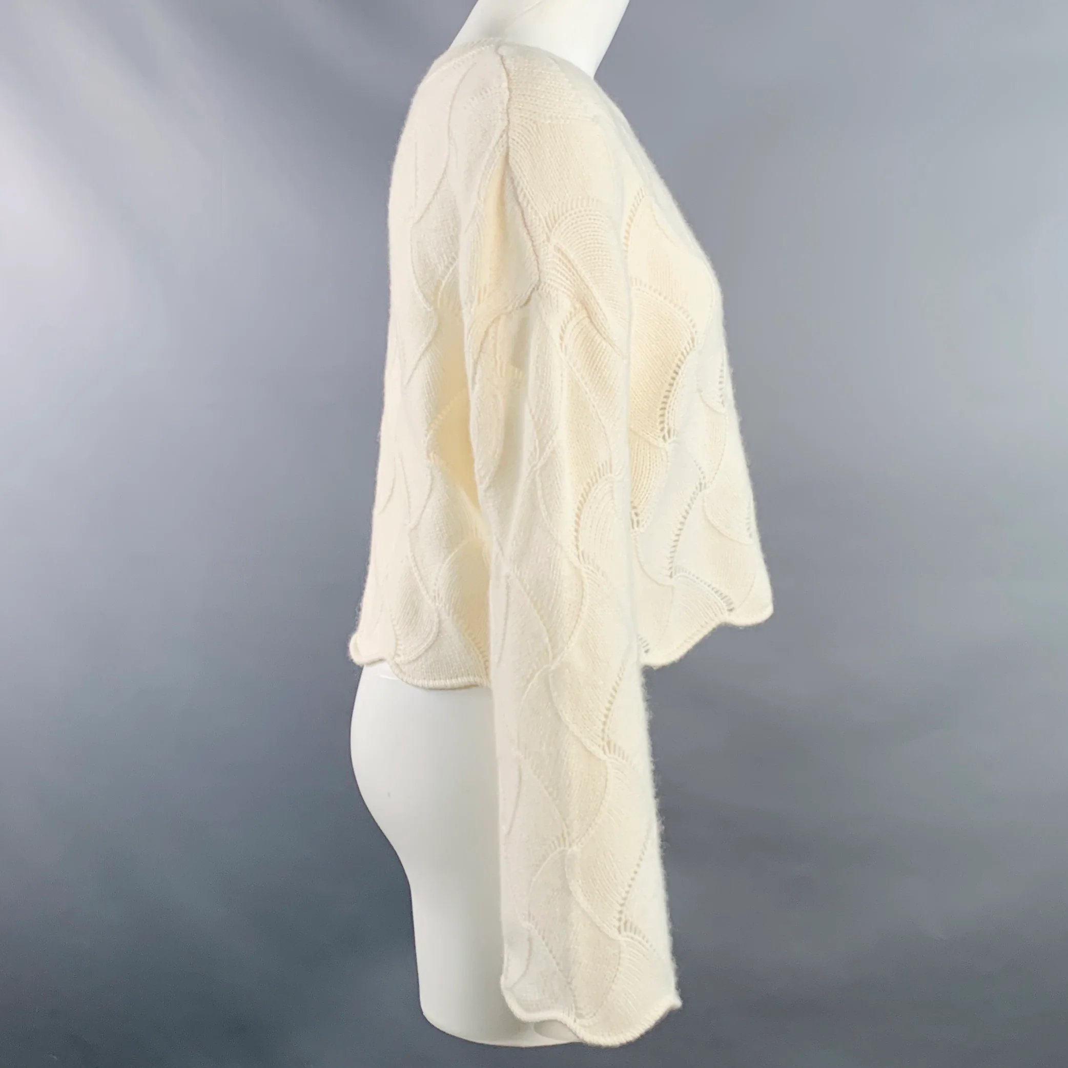 THE CASHMERE PROJECT Size S Cream Cashmere Geometric Crew Neck Sweater - Image 3