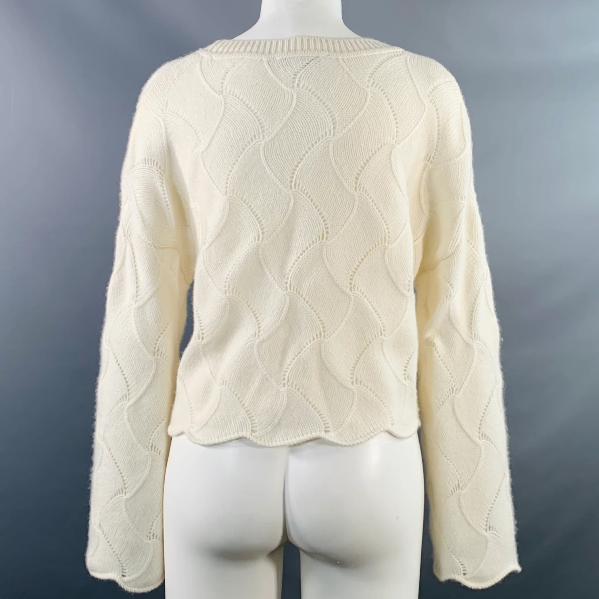 THE CASHMERE PROJECT Size S Cream Cashmere Geometric Crew Neck Sweater - Image 4
