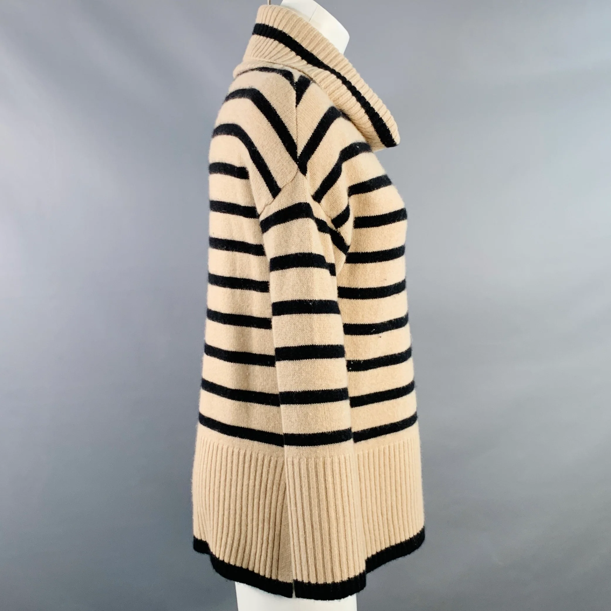 THE CASHMERE PROJECT Size XS Tan Black Cashmere Stripe Cowl Neck Sweater - Image 3