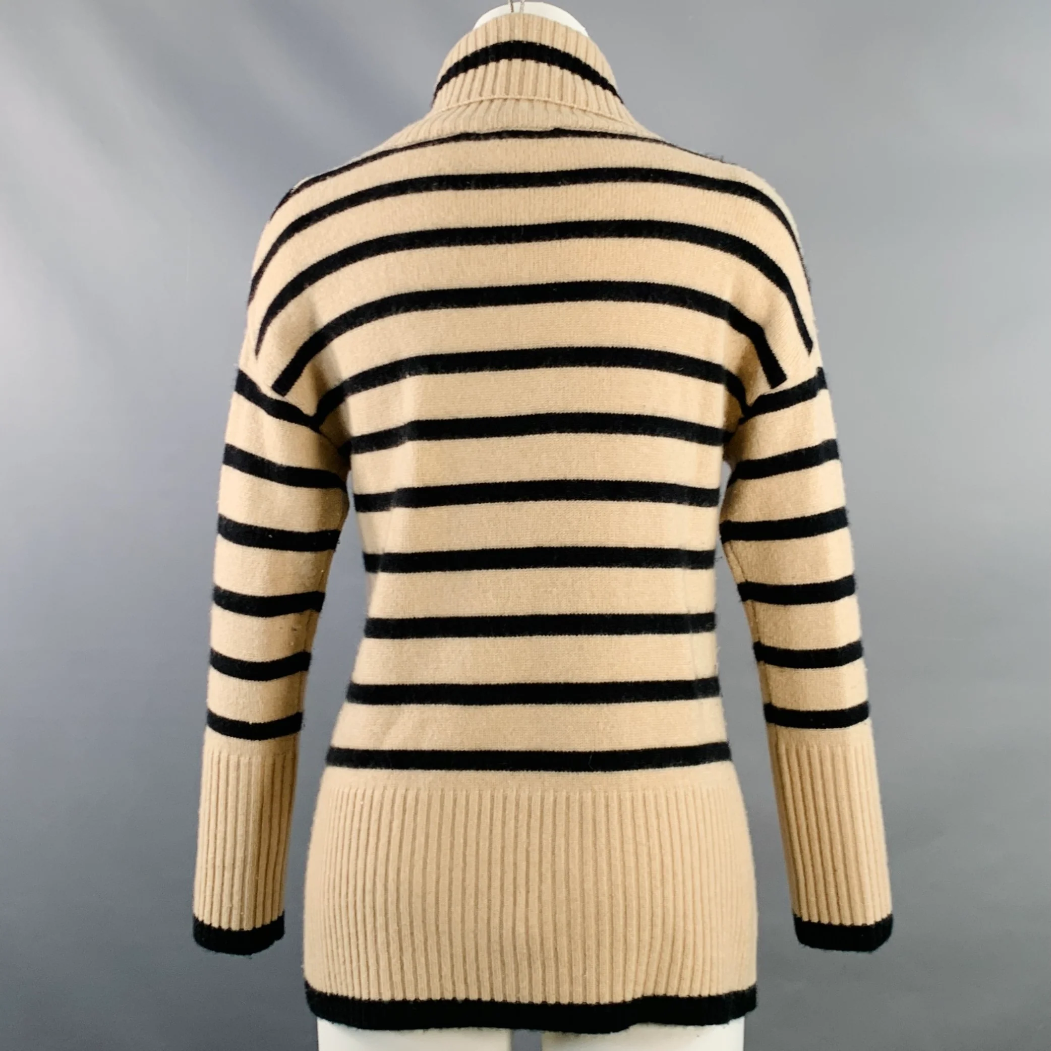 THE CASHMERE PROJECT Size XS Tan Black Cashmere Stripe Cowl Neck Sweater - Image 4
