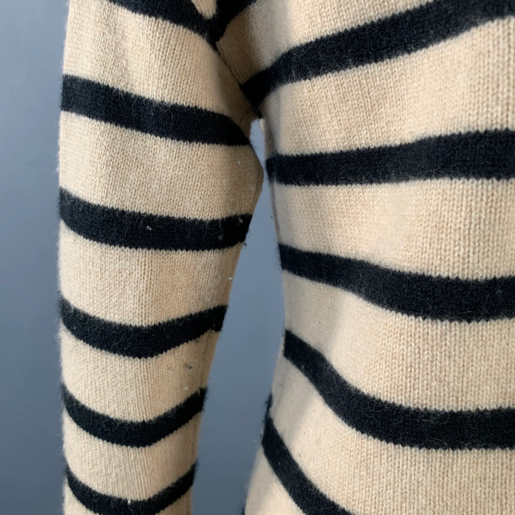 THE CASHMERE PROJECT Size XS Tan Black Cashmere Stripe Cowl Neck Sweater - Image 5