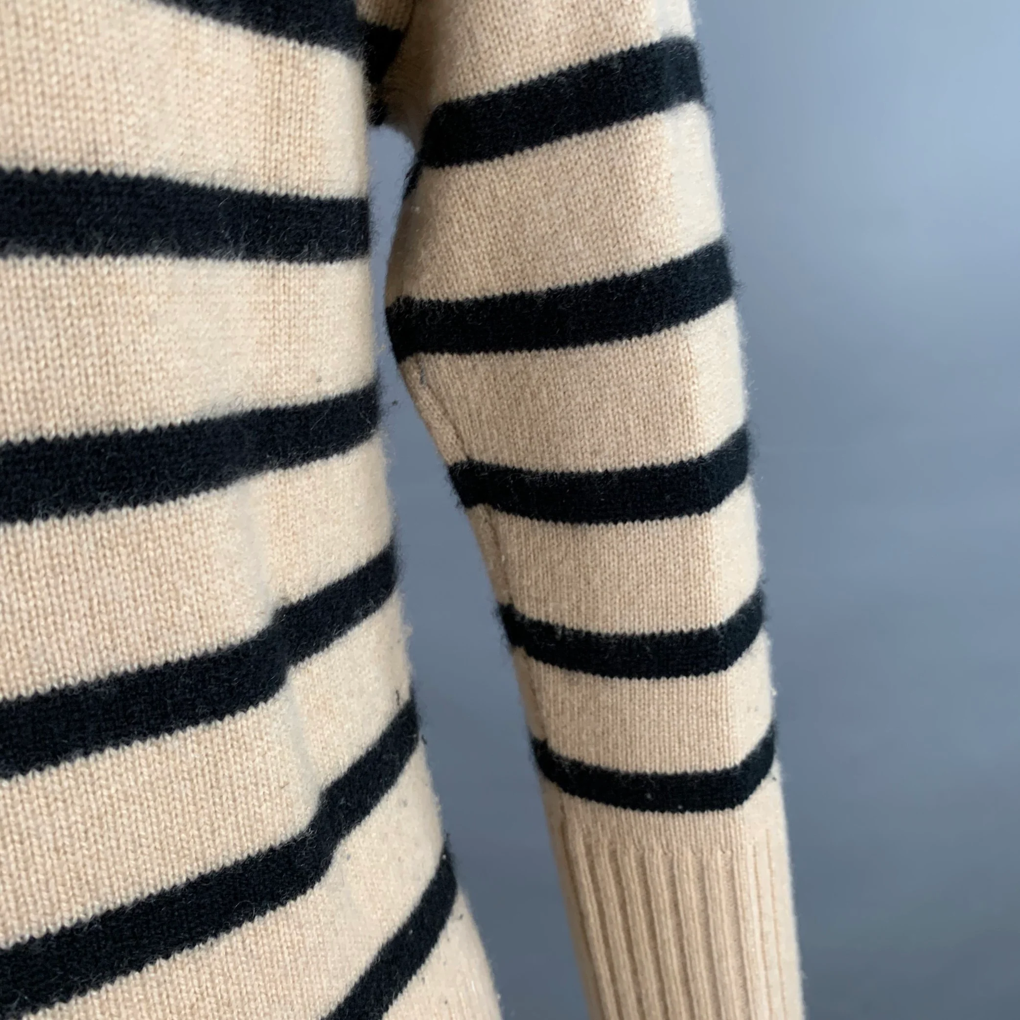 THE CASHMERE PROJECT Size XS Tan Black Cashmere Stripe Cowl Neck Sweater - Image 6