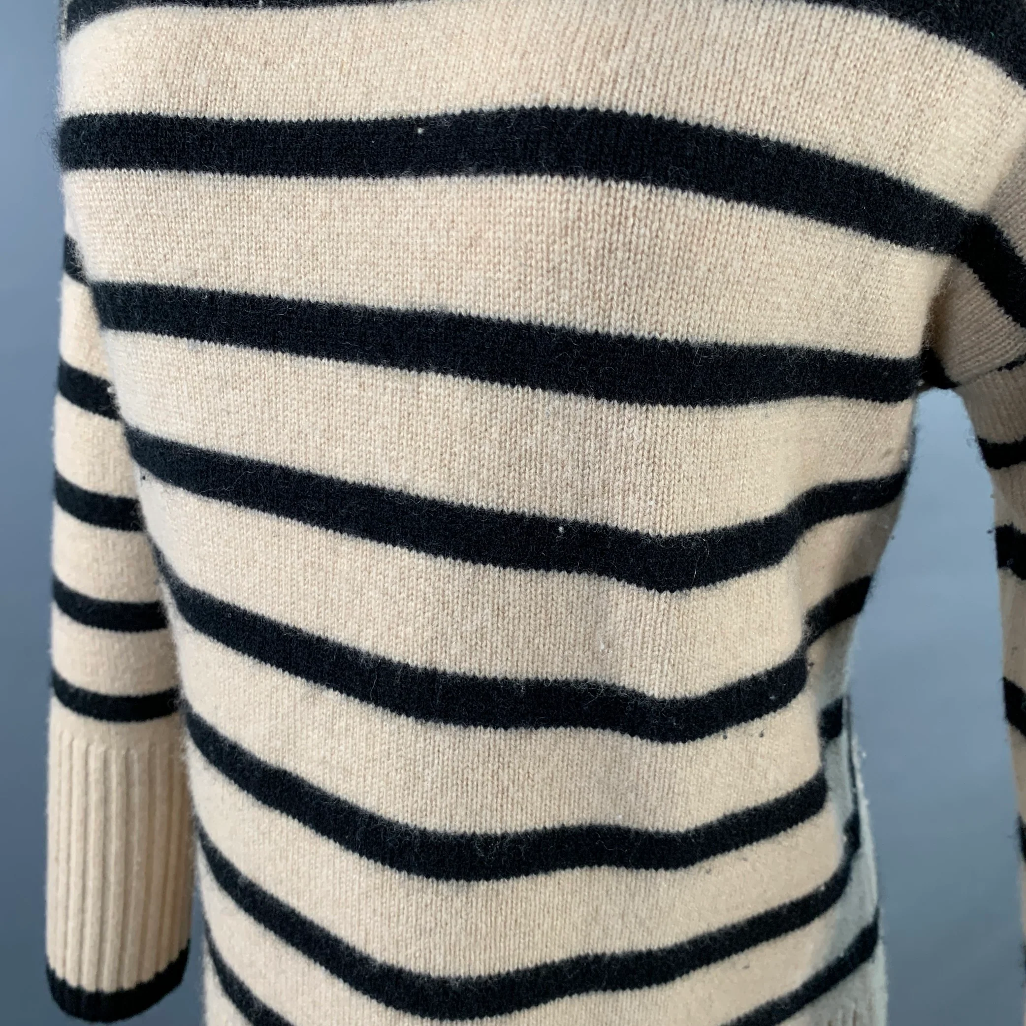 THE CASHMERE PROJECT Size XS Tan Black Cashmere Stripe Cowl Neck Sweater - Image 7