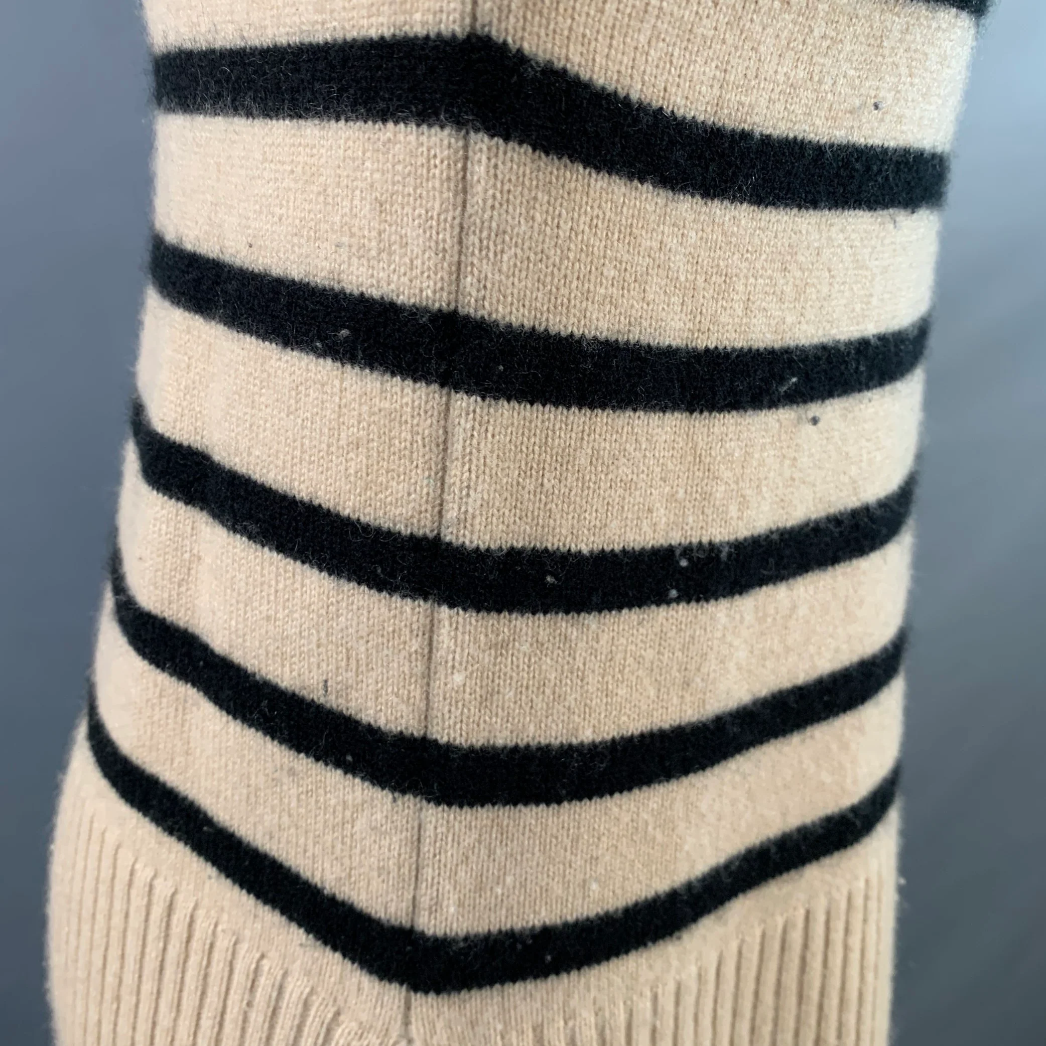 THE CASHMERE PROJECT Size XS Tan Black Cashmere Stripe Cowl Neck Sweater - Image 8