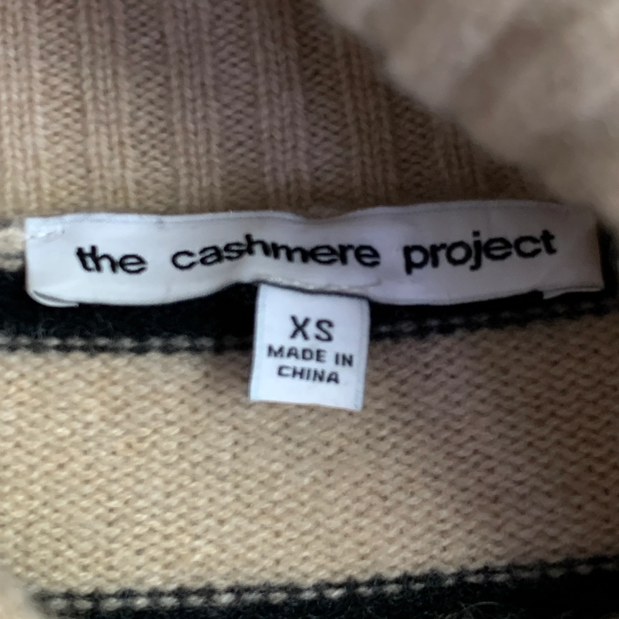 THE CASHMERE PROJECT Size XS Tan Black Cashmere Stripe Cowl Neck Sweater - Image 9