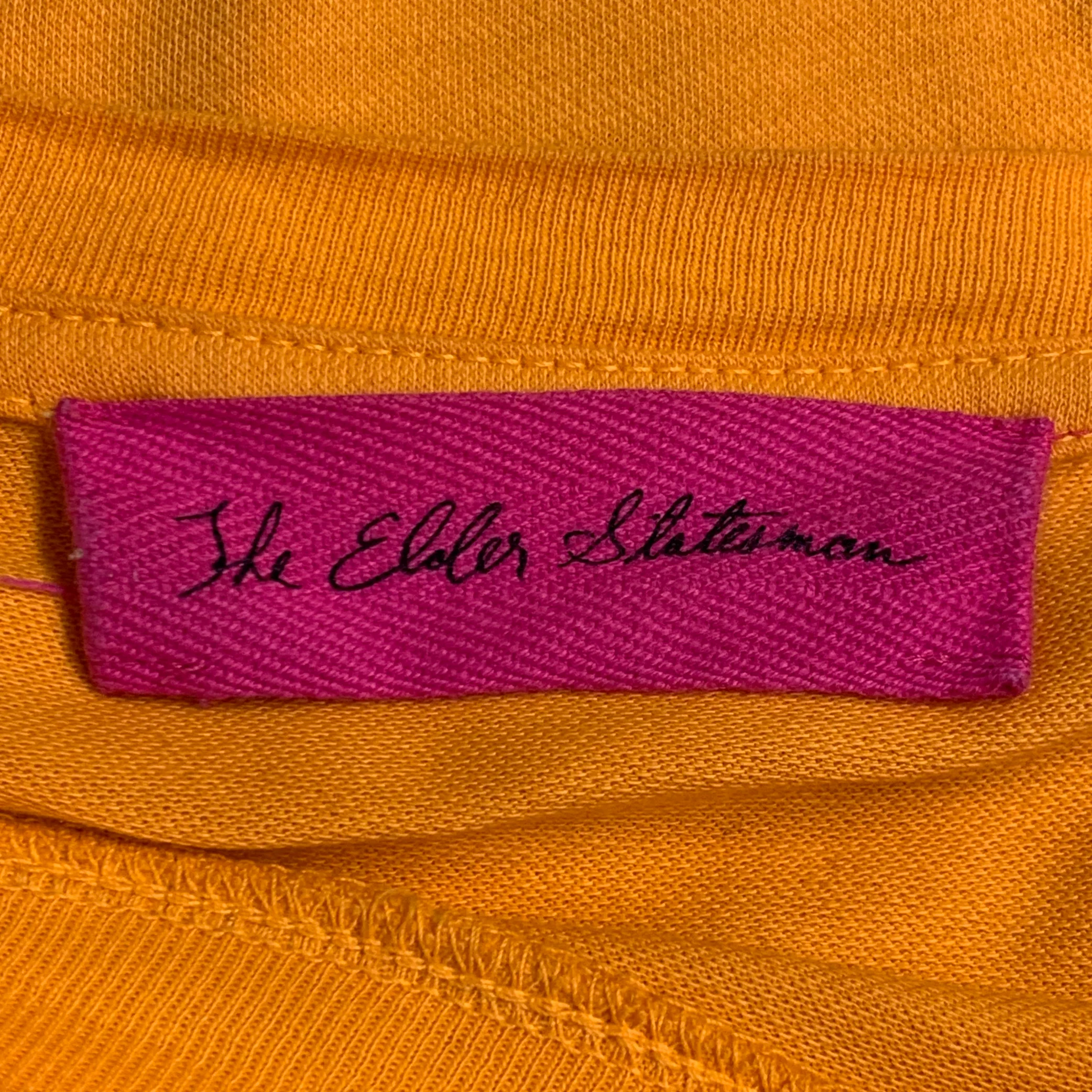 THE ELDER STATESMAN Size XL Yellow Orange Cotton Cashmere Scoop Neck T-shirt - Image 4