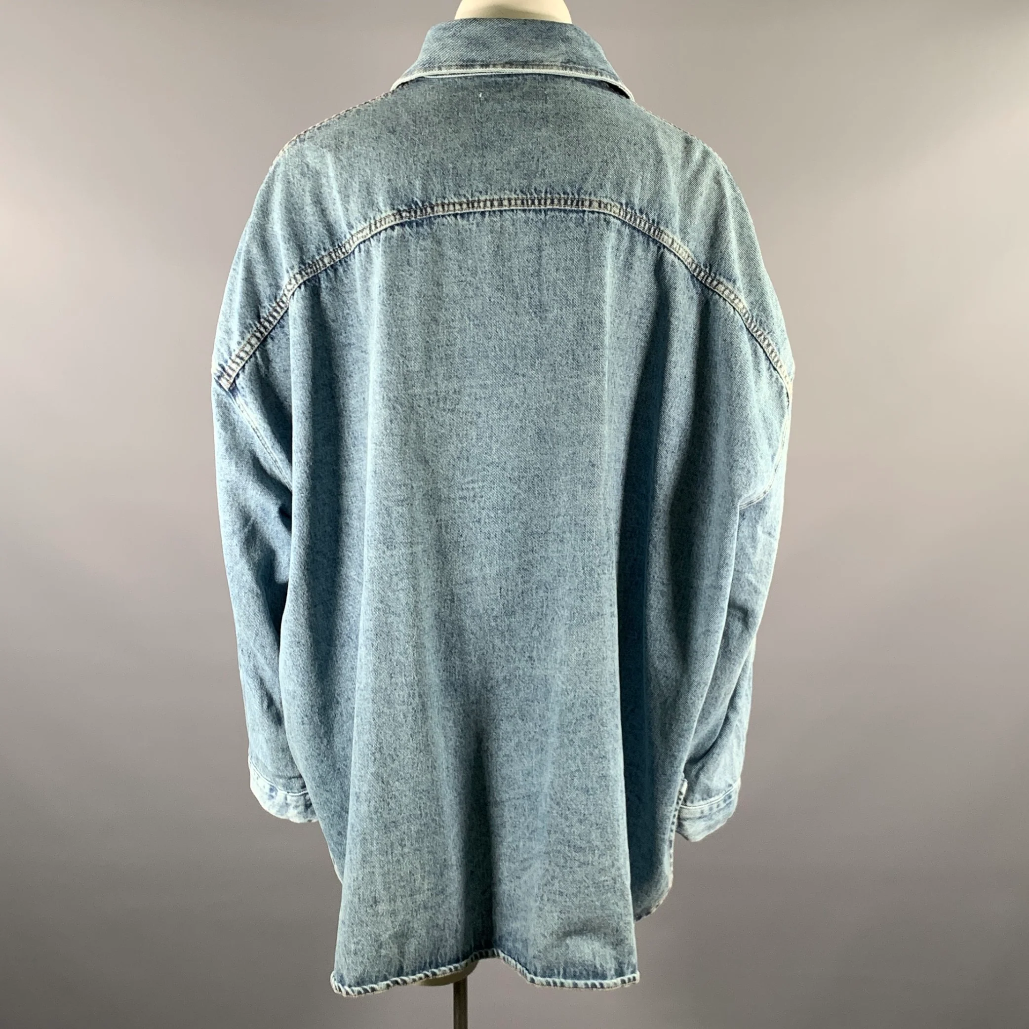 THE FRANKIE SHOP Size XS/S Blue Denim Washed Patch Pockets Shirt - Image 3
