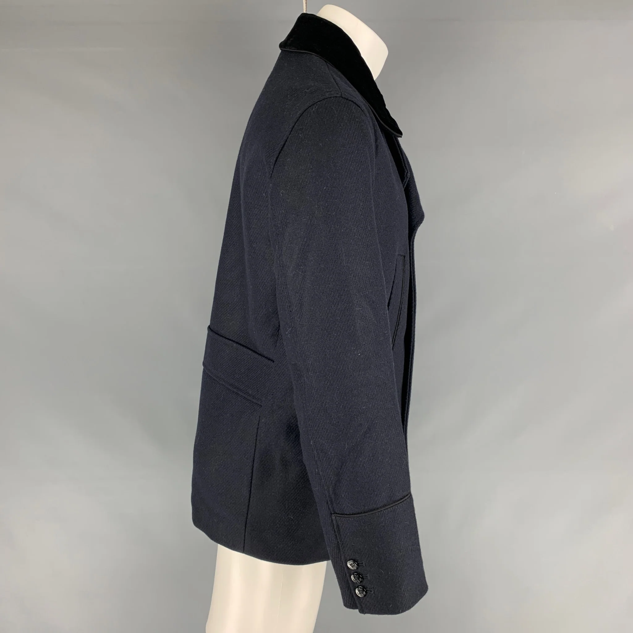 THE KOOPLES Size 40 Navy Solid Wool Blend Peacoat Coat - Image 5