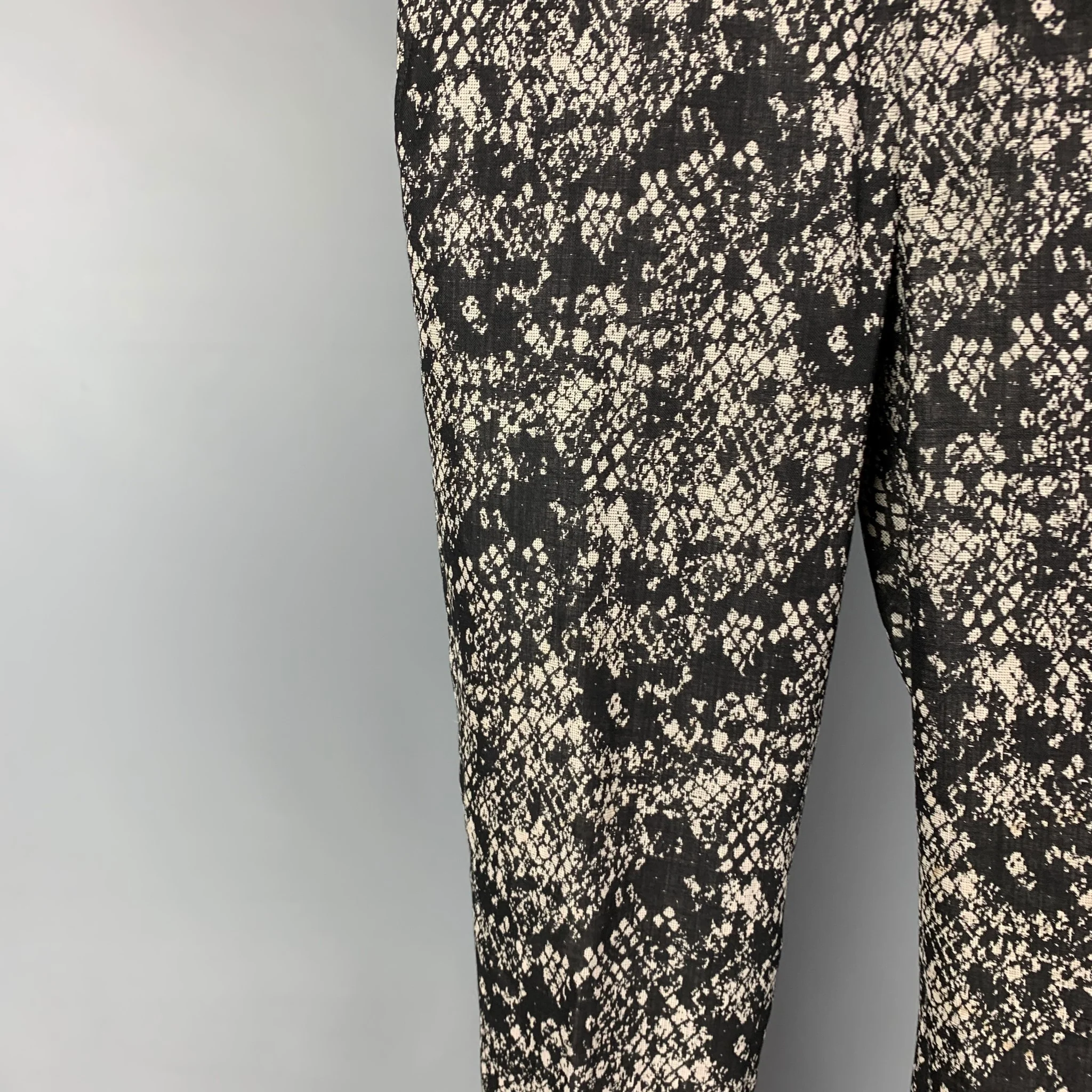 THE KOOPLES Size 32 Black Grey Print Wool Zip Fly Dress Pants - Image 2