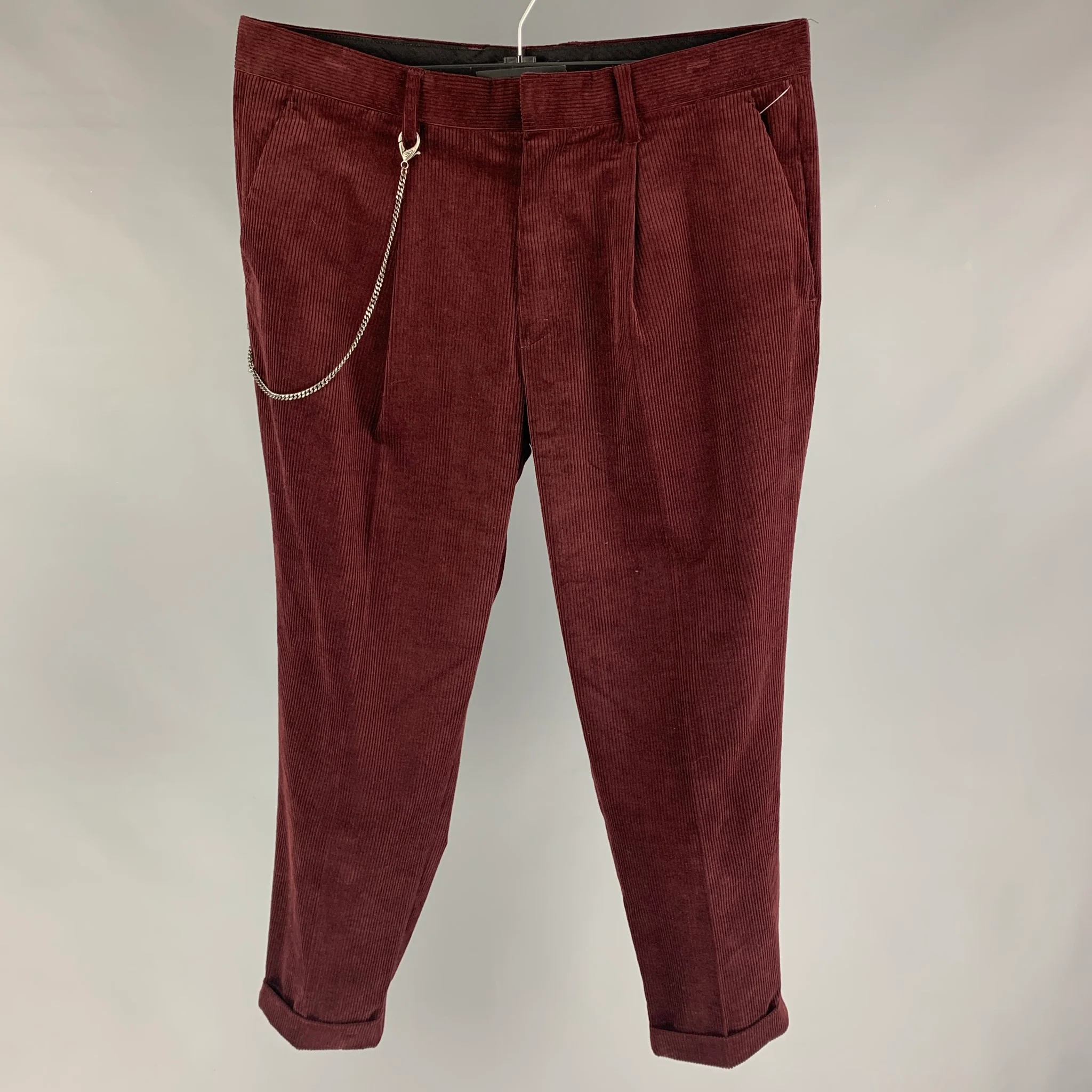 THE KOOPLES Size 34 Burgundy Corduroy Cotton Dress Pants