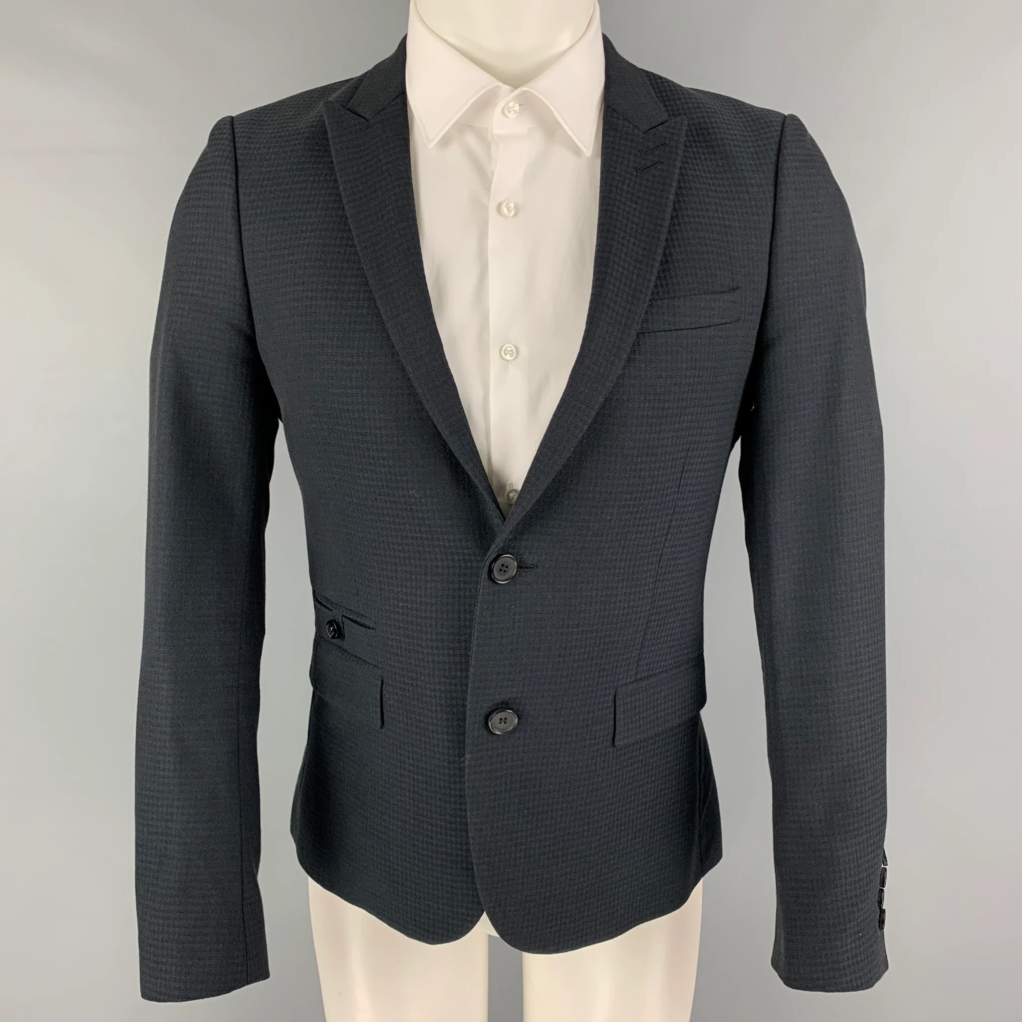 THE KOOPLES Size 36 Black Grid Wool Cotton Peak Lapel Sport Coat