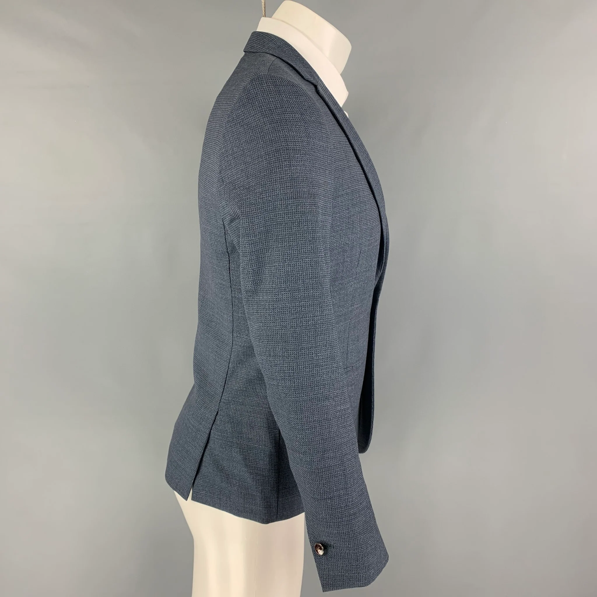 THE KOOPLES Size 36 Blue Grid Wool Notch Lapel Sport Coat - Image 2