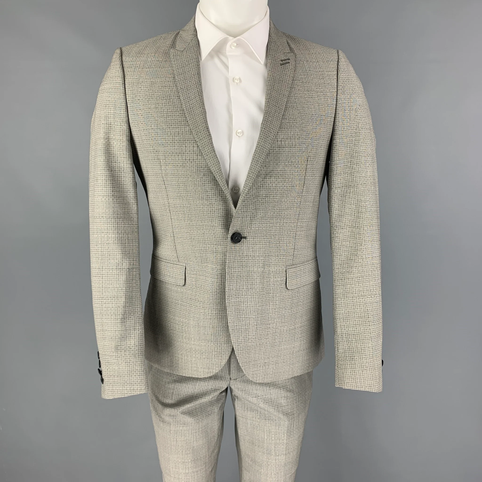THE KOOPLES Size 36 Grey Black Wool Mohair Peak Lapel Suit