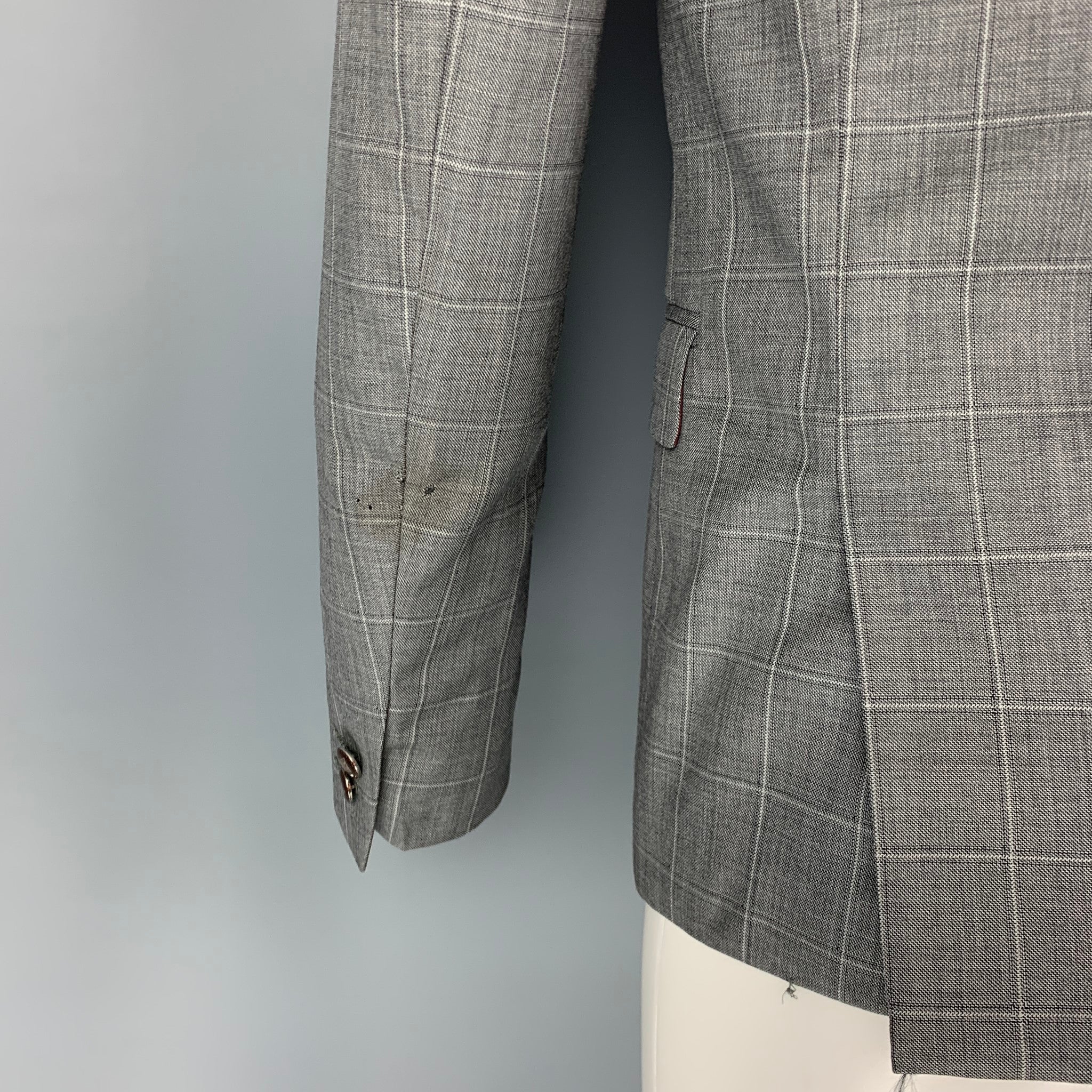 THE KOOPLES Size 36 Grey Window Pane Wool Peak Lapel Sport Coat - Image 4