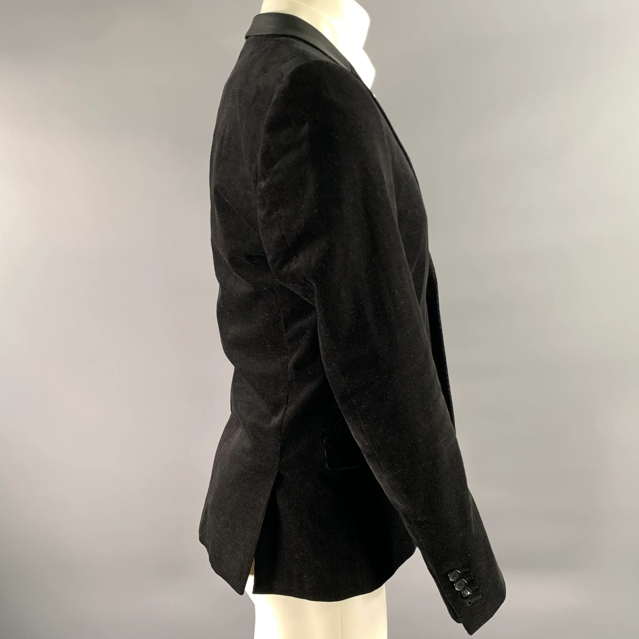 THE KOOPLES Size 38 Black Corduroy Cotton Blend Notch Lapel Sport Coat - Image 3