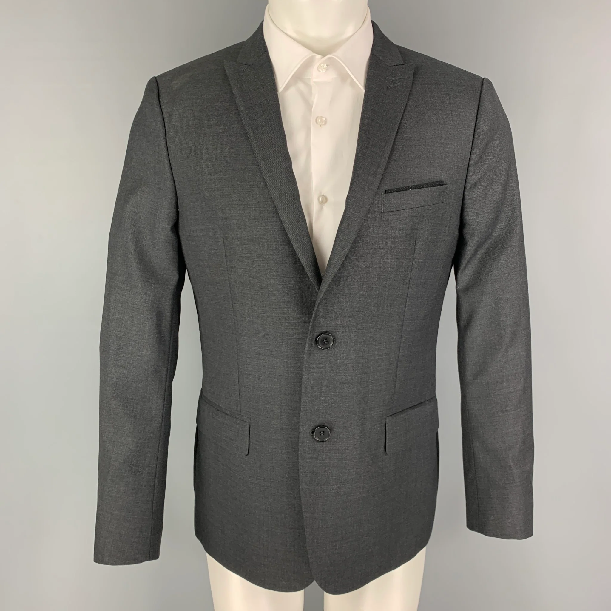 THE KOOPLES Size 38 Charcoal Wool Peak Lapel Sport Coat